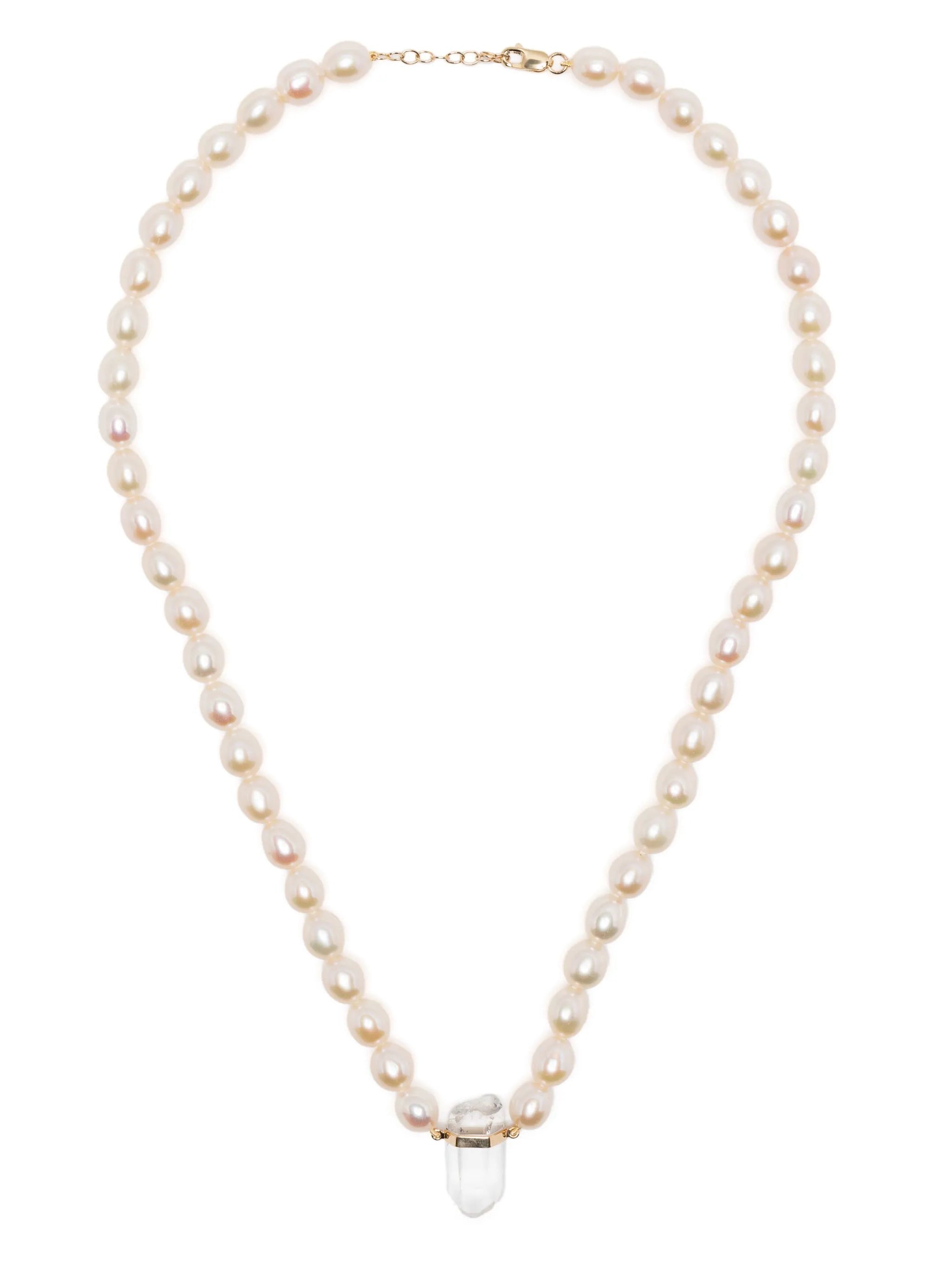 14kt yellow gold ocean pearl crystal quartz charm necklace