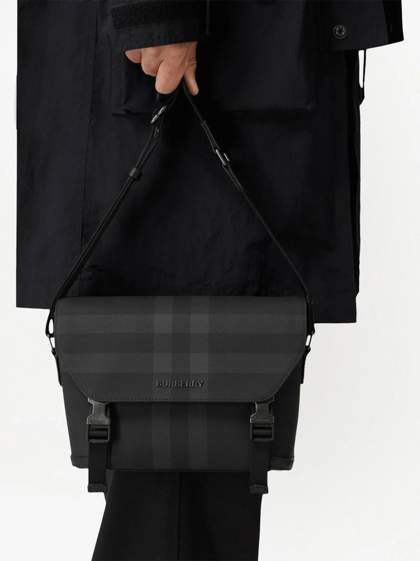 Checked logo-embossed Messenger bag