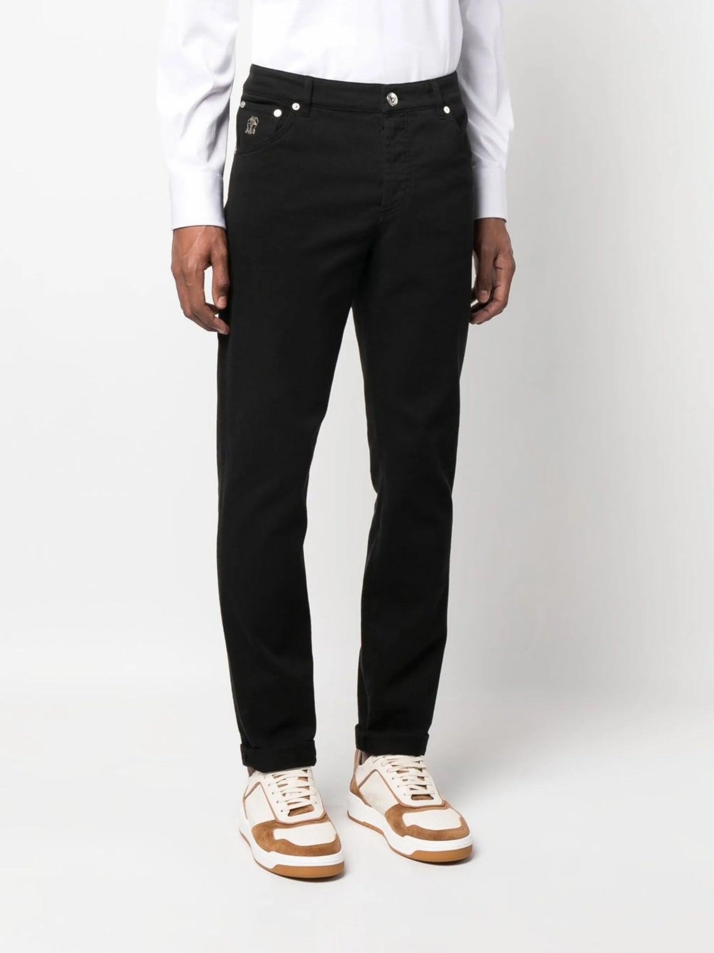 dark-wash slim-cut jeans