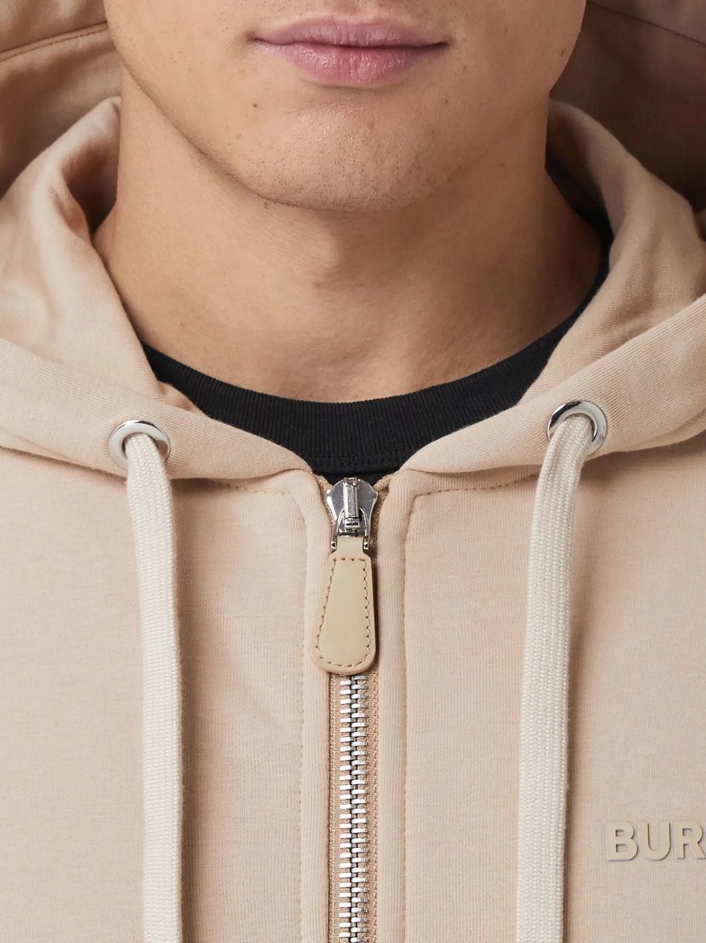 logo-print stretch-cotton zip-front hoodie