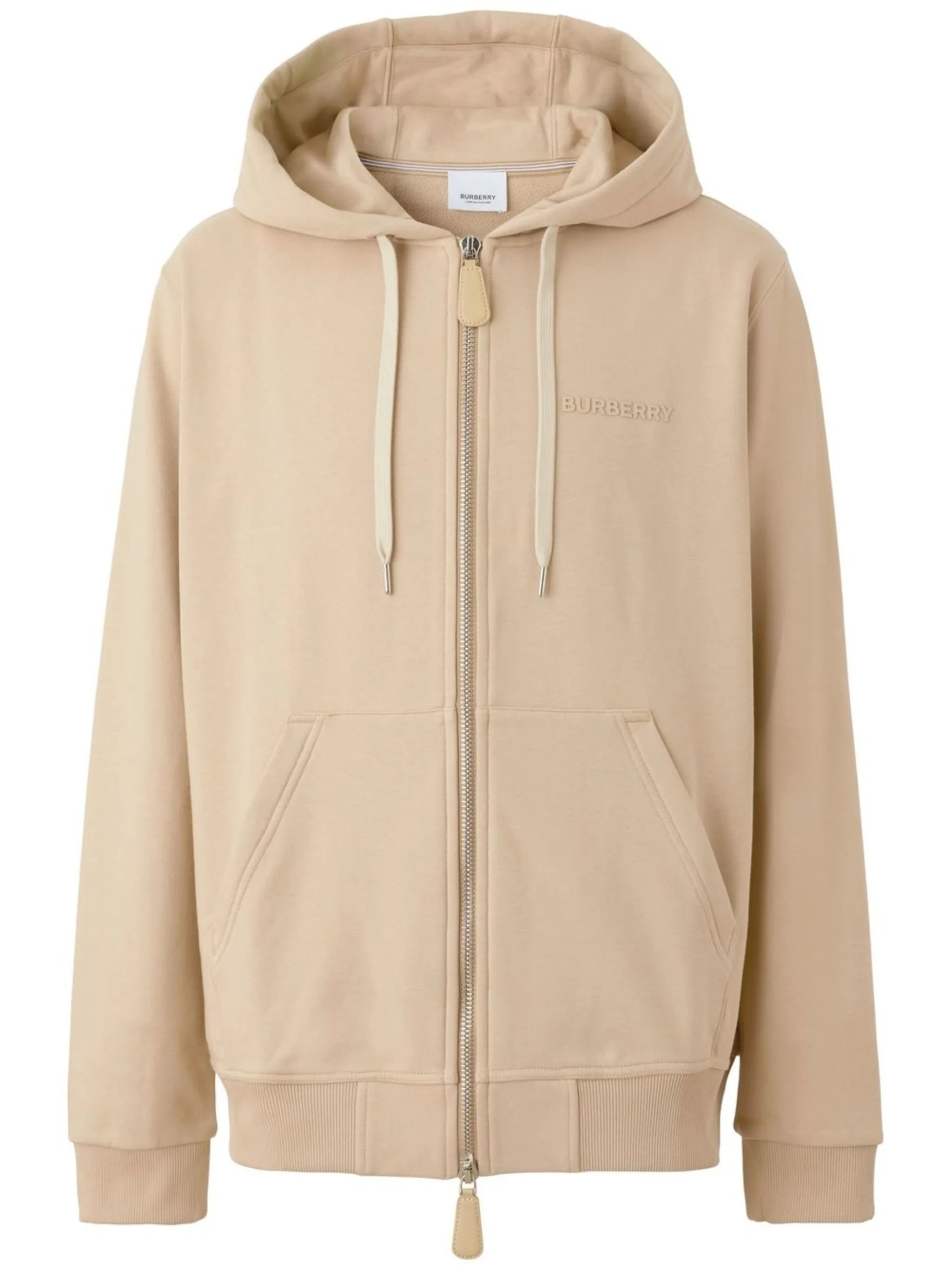 logo-print stretch-cotton zip-front hoodie