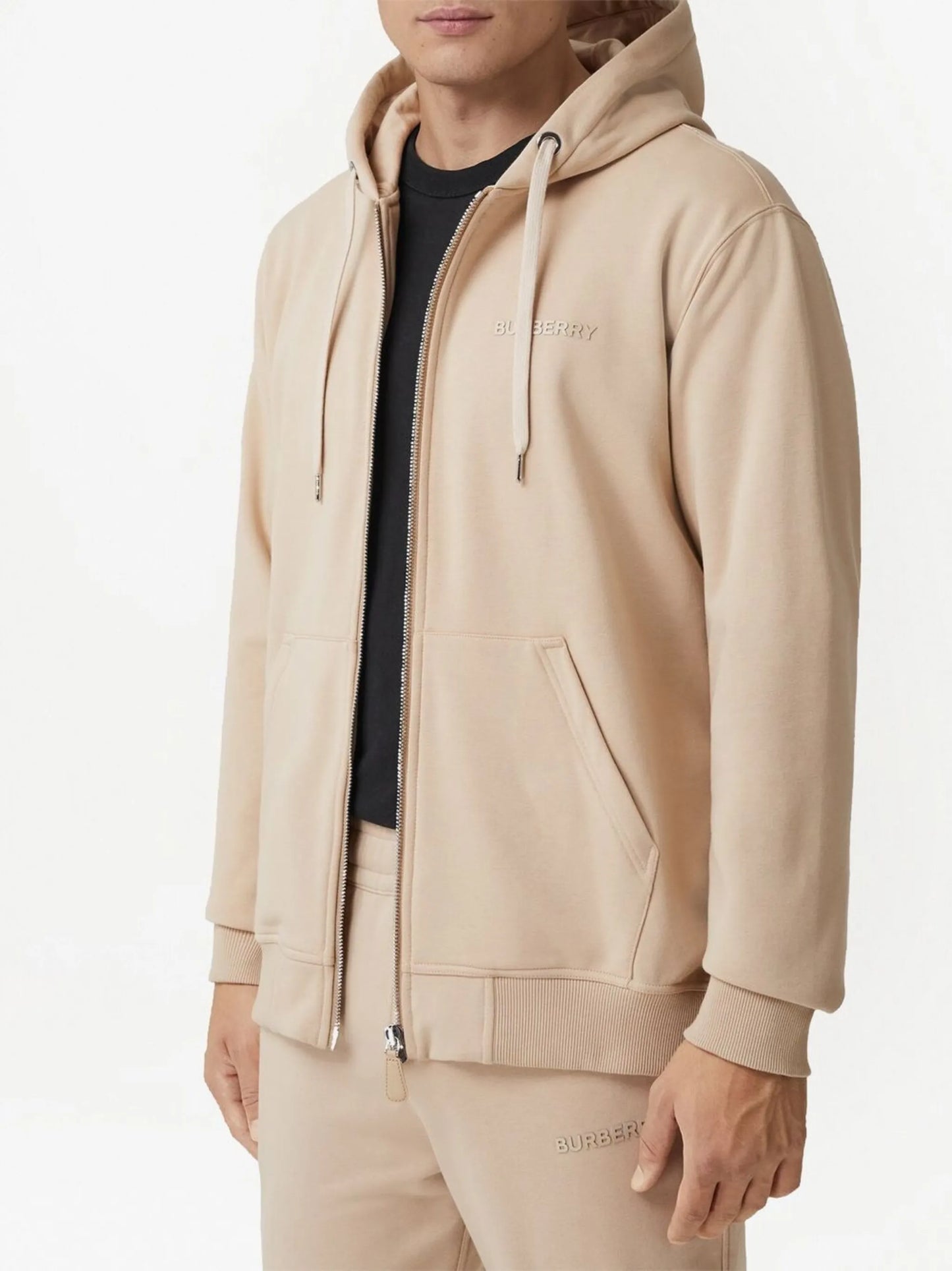 logo-print stretch-cotton zip-front hoodie