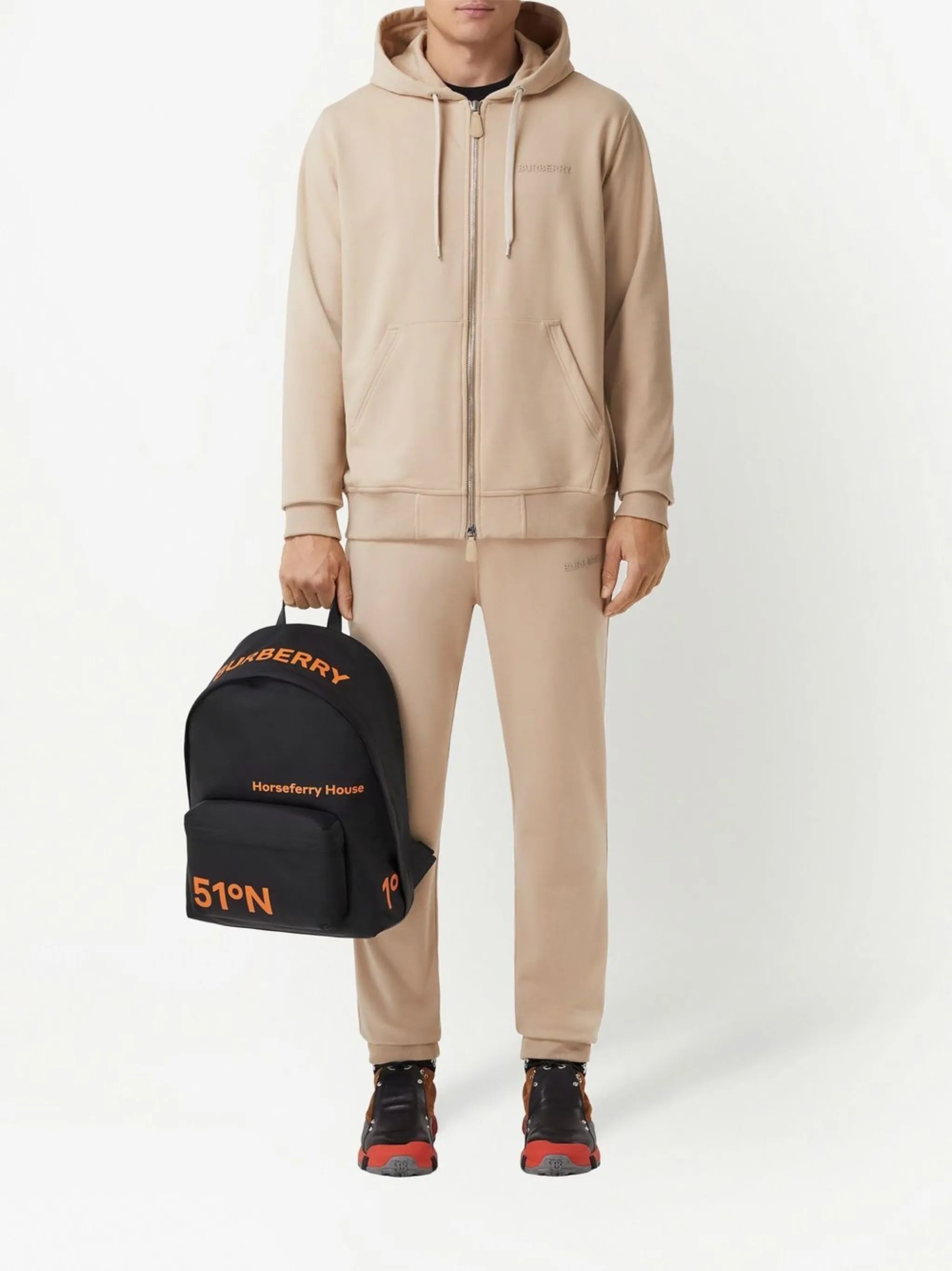 logo-print stretch-cotton zip-front hoodie
