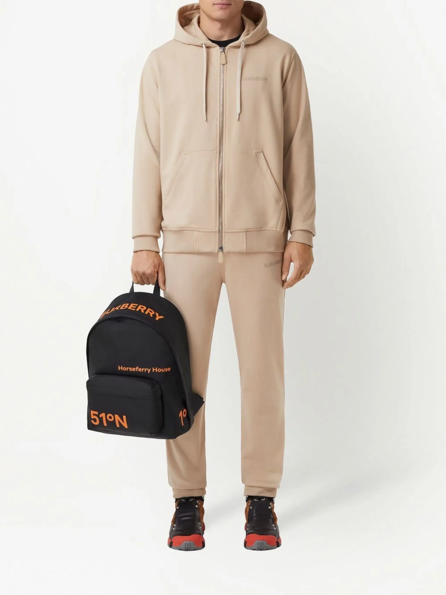 logo-print stretch-cotton zip-front hoodie