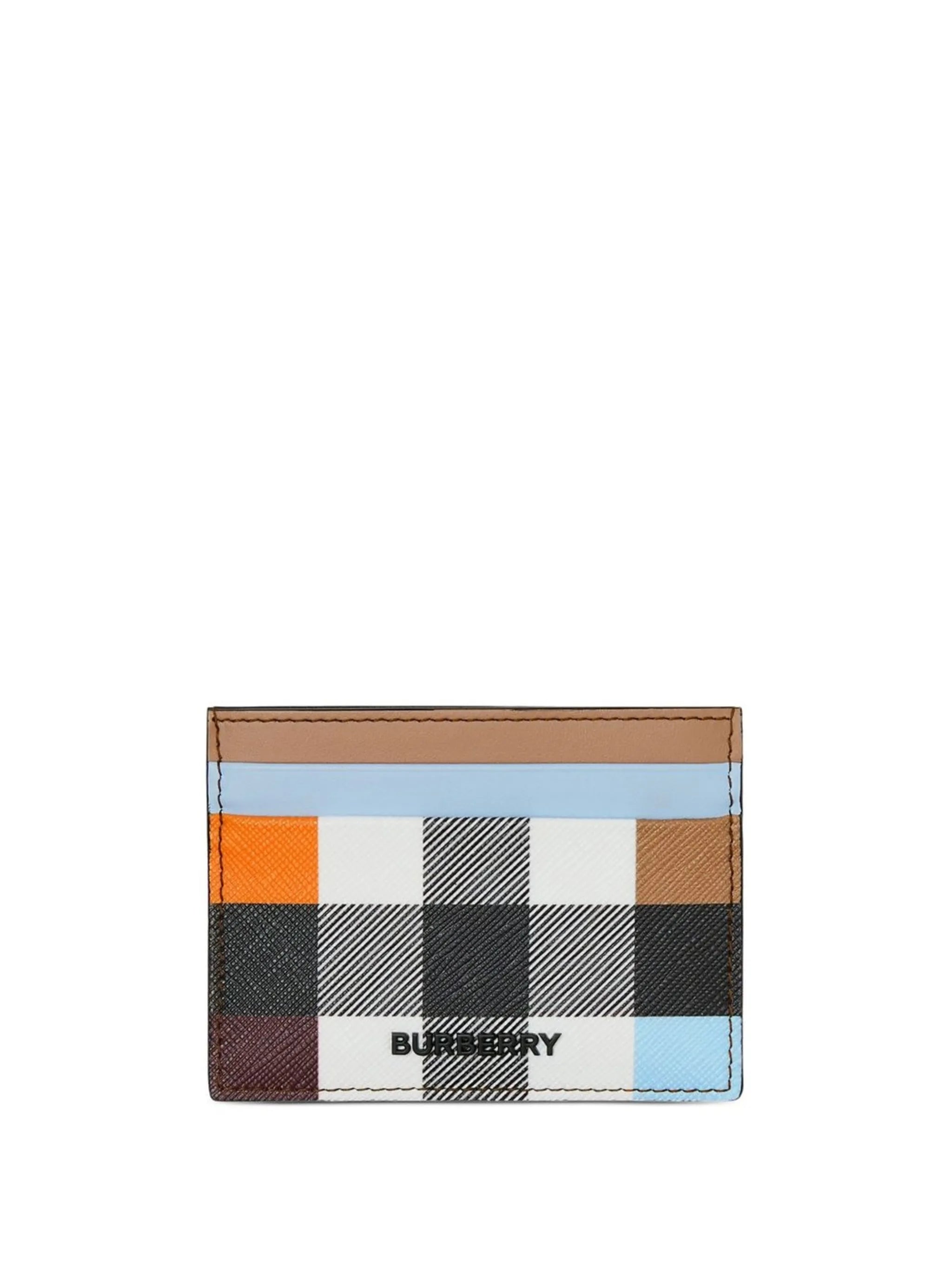 checked colour-block leather cardholder