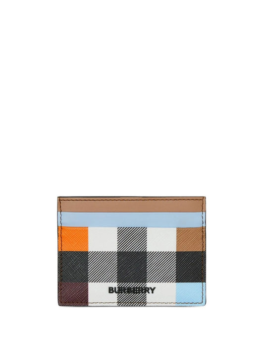 checked colour-block leather cardholder