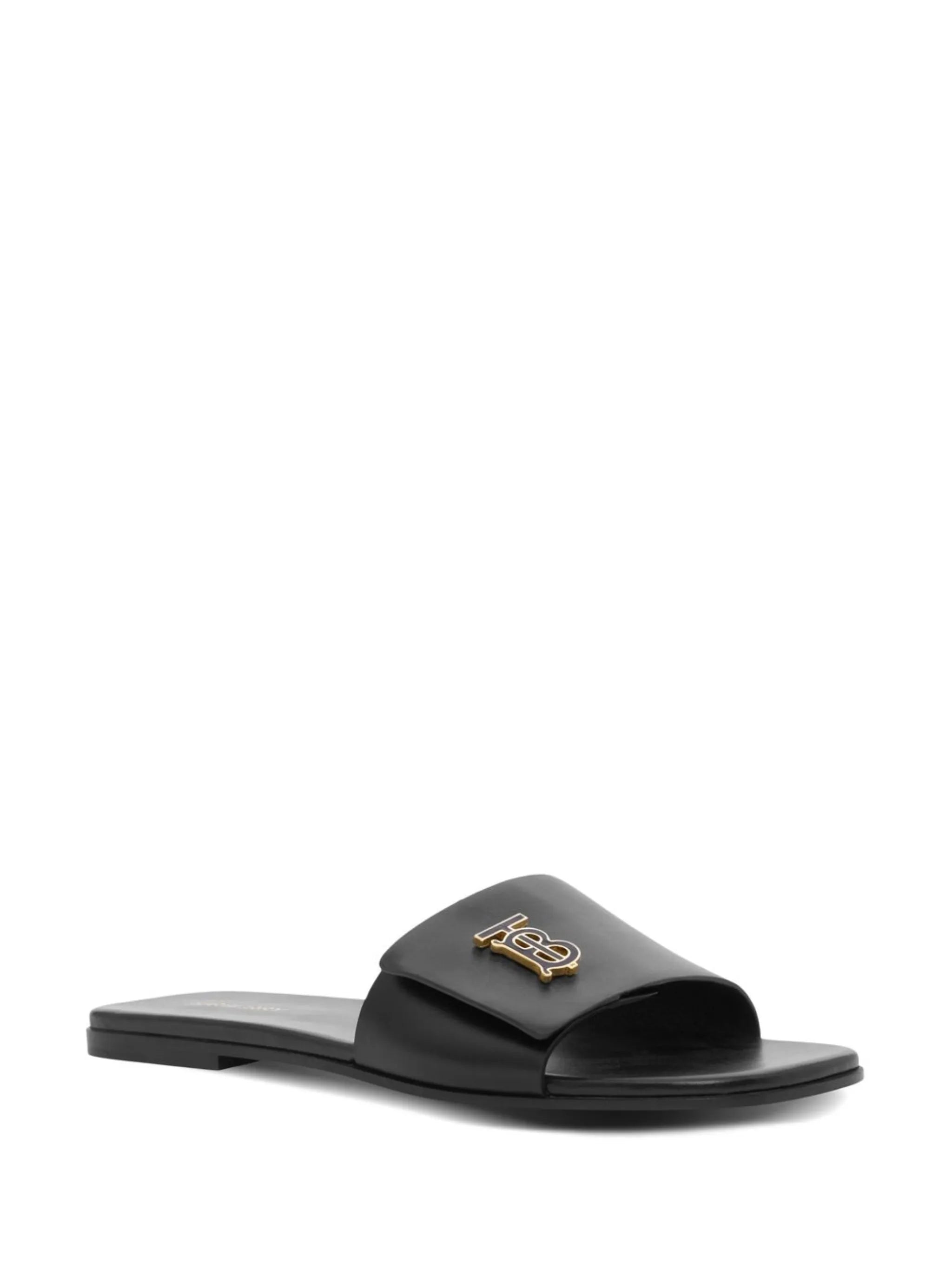 monogram plaque leather sandals
