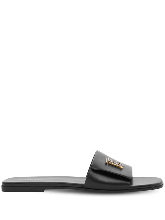 monogram plaque leather sandals