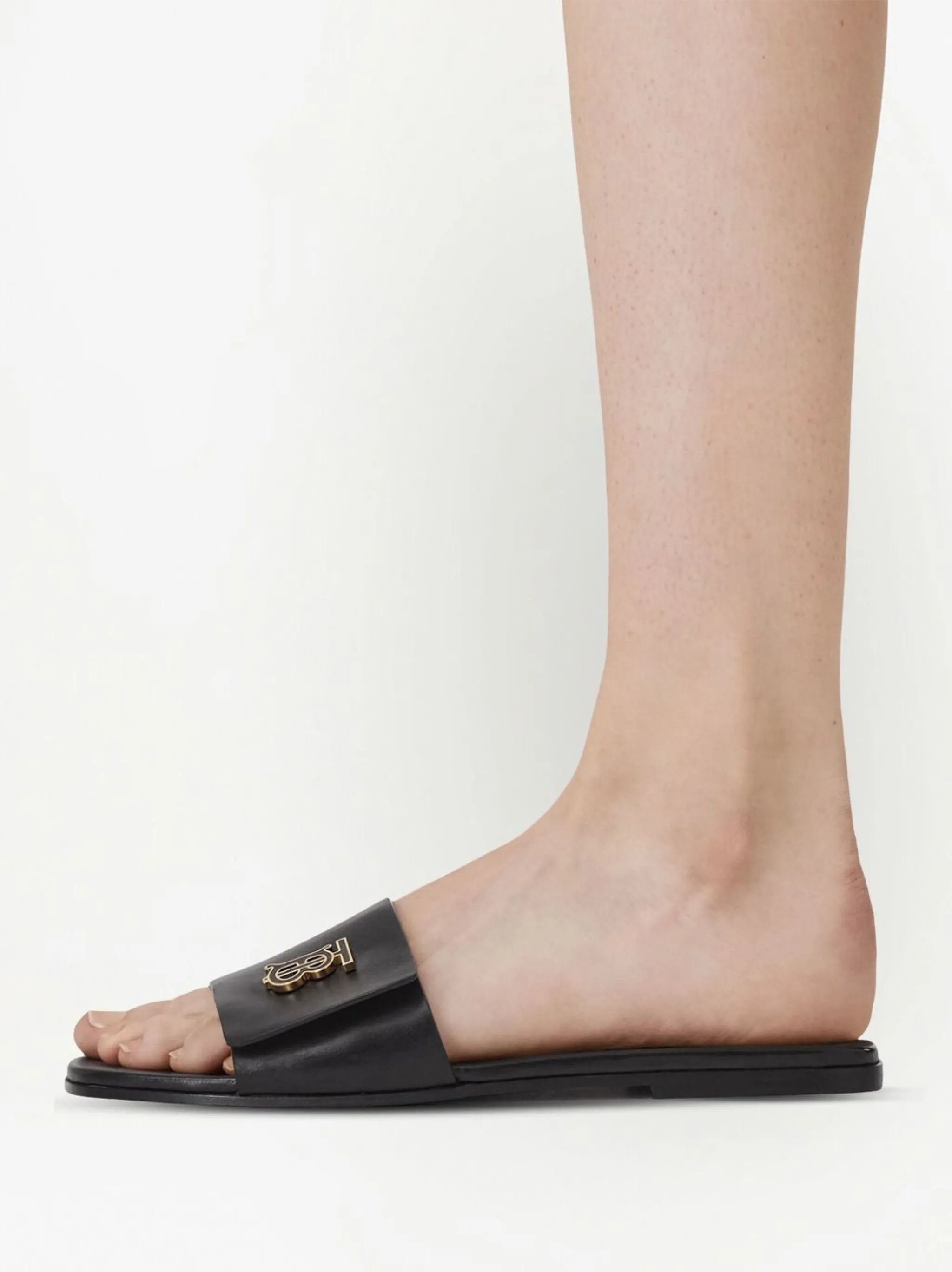 monogram plaque leather sandals