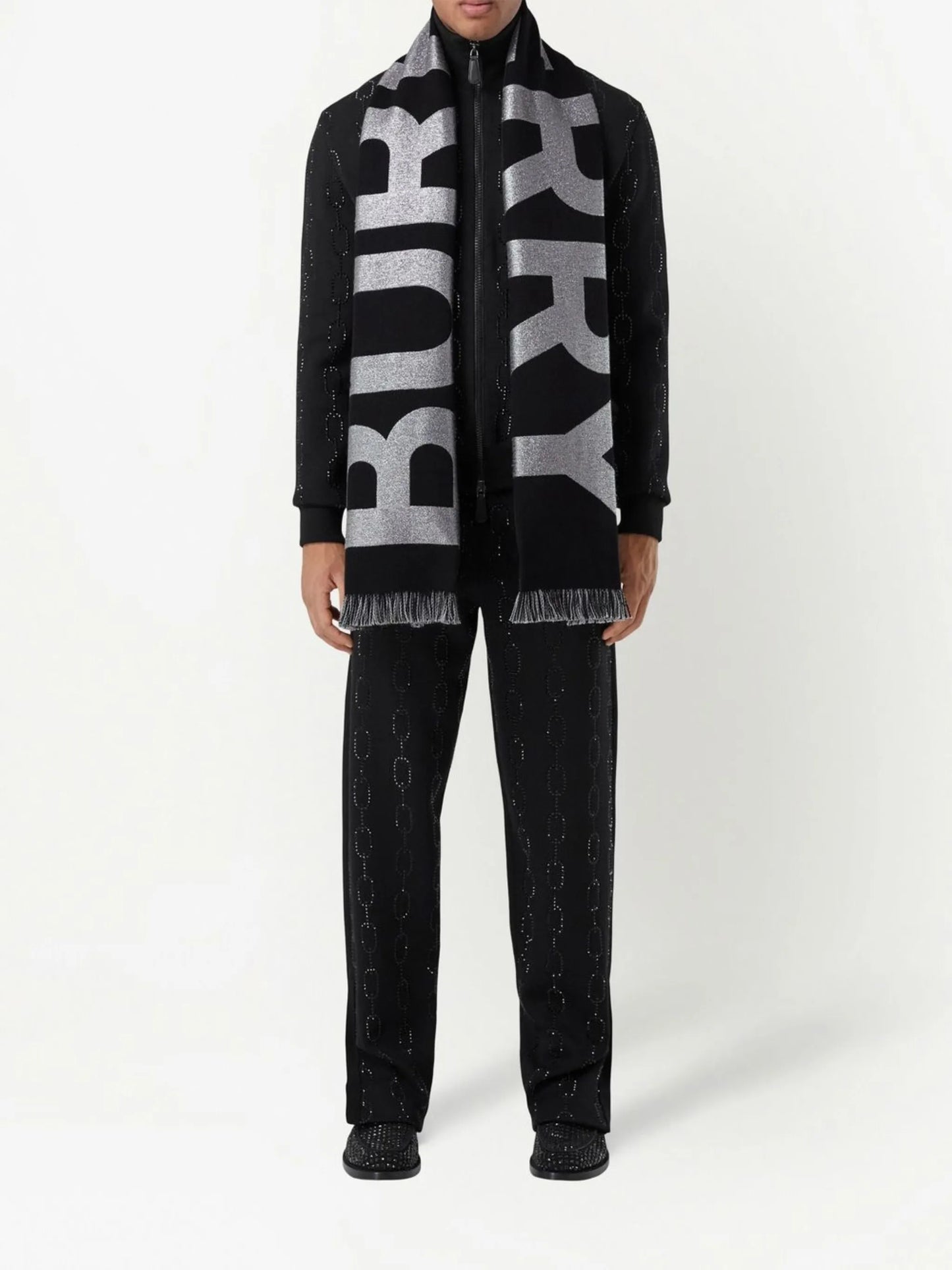 glitter logo-intarsia scarf