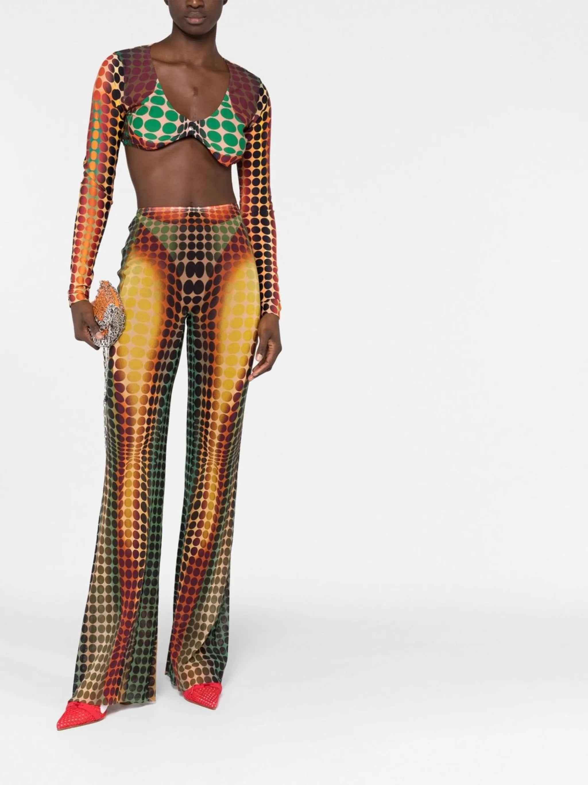 polka-dot high-waisted trousers