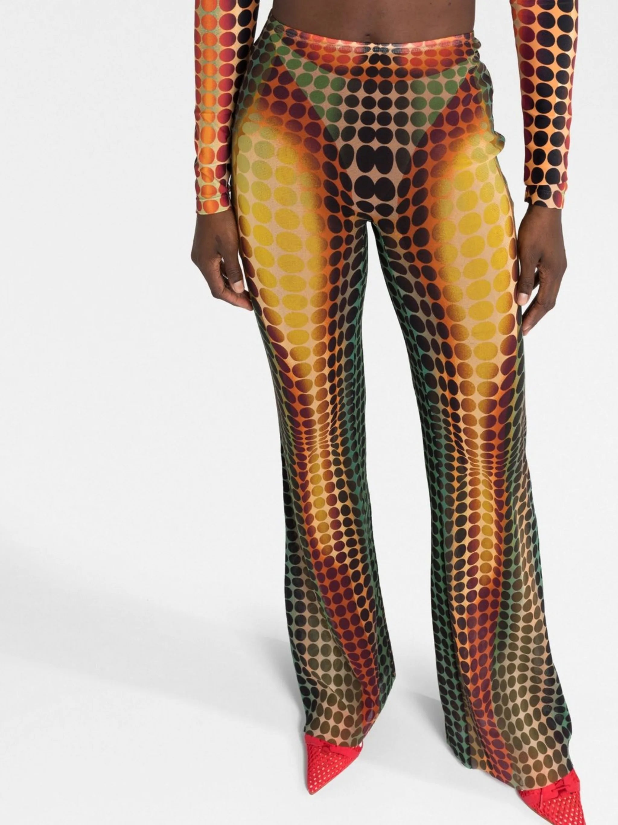 polka-dot high-waisted trousers