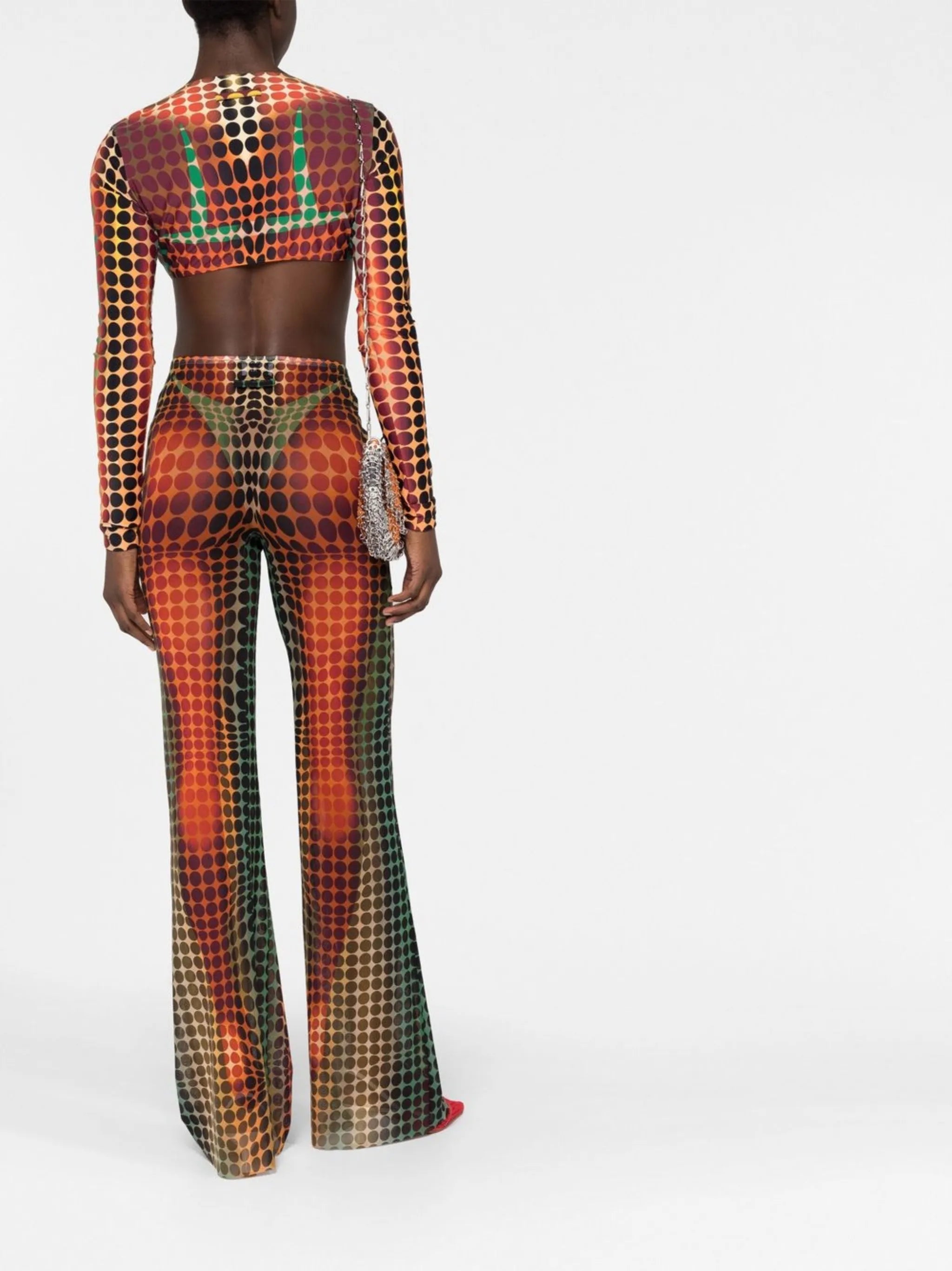 polka-dot high-waisted trousers