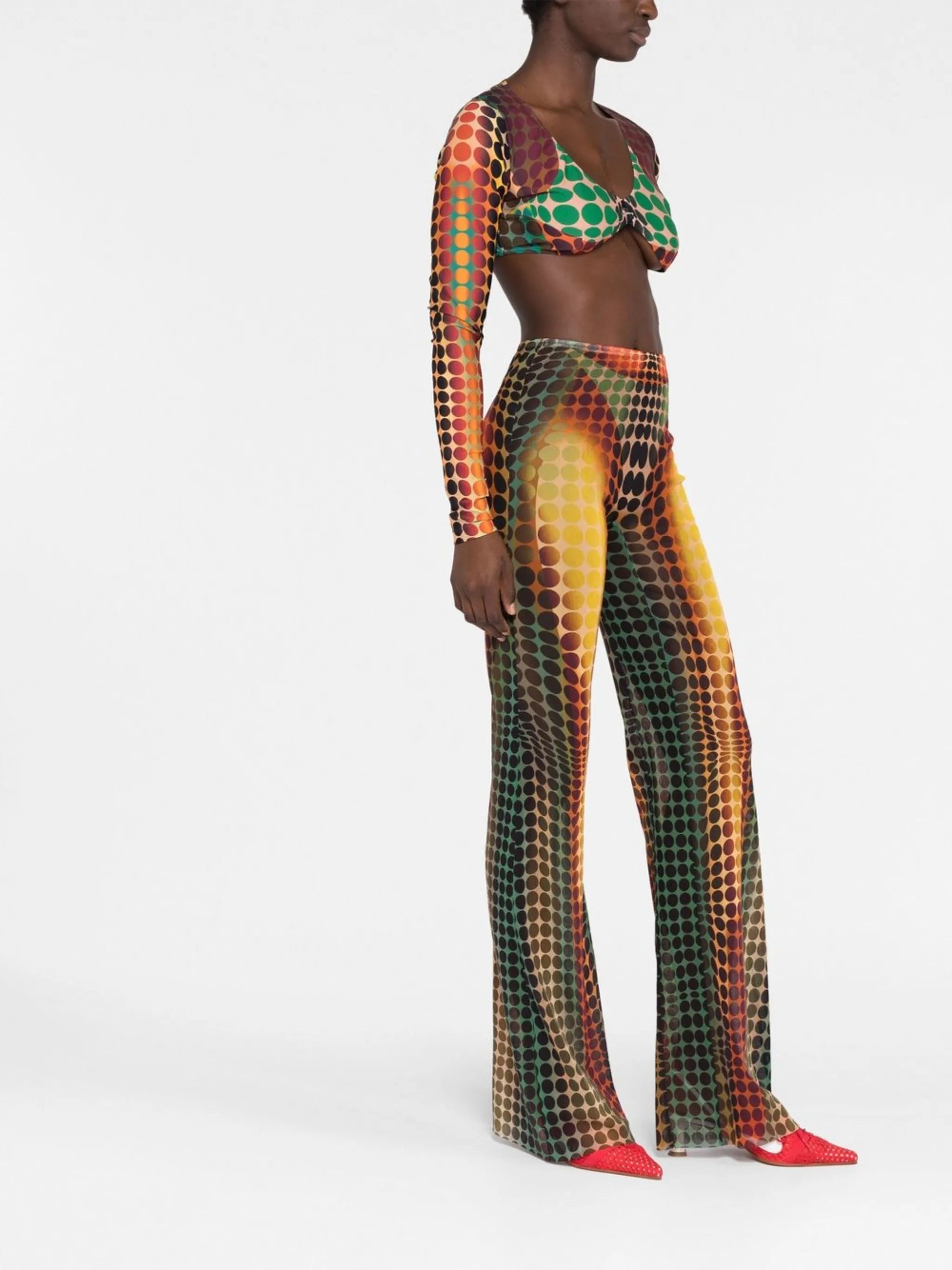 polka-dot high-waisted trousers