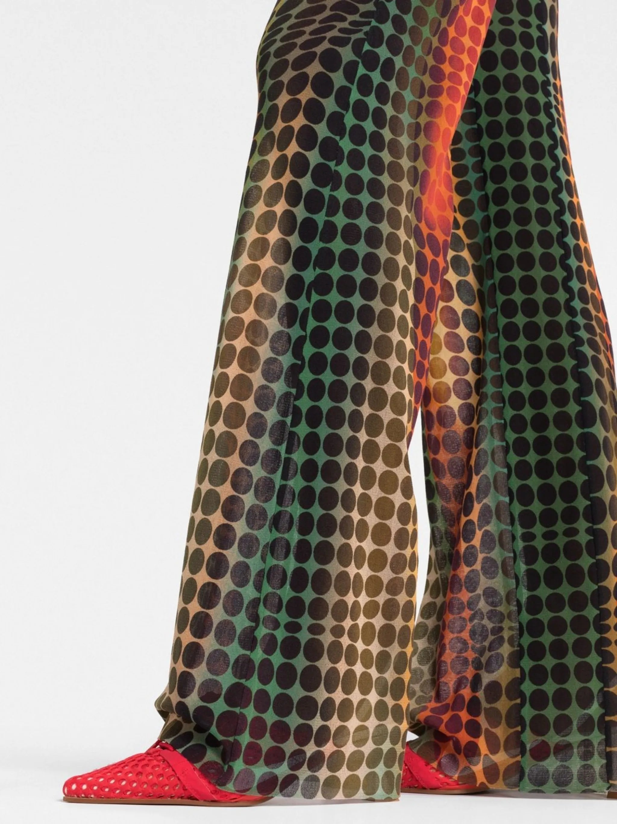 polka-dot high-waisted trousers