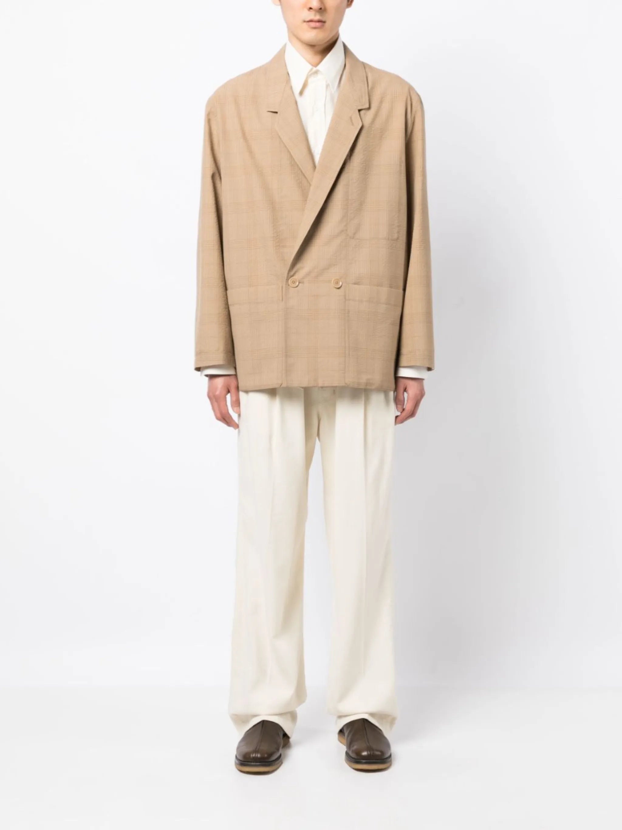 checked double-breasted blazer