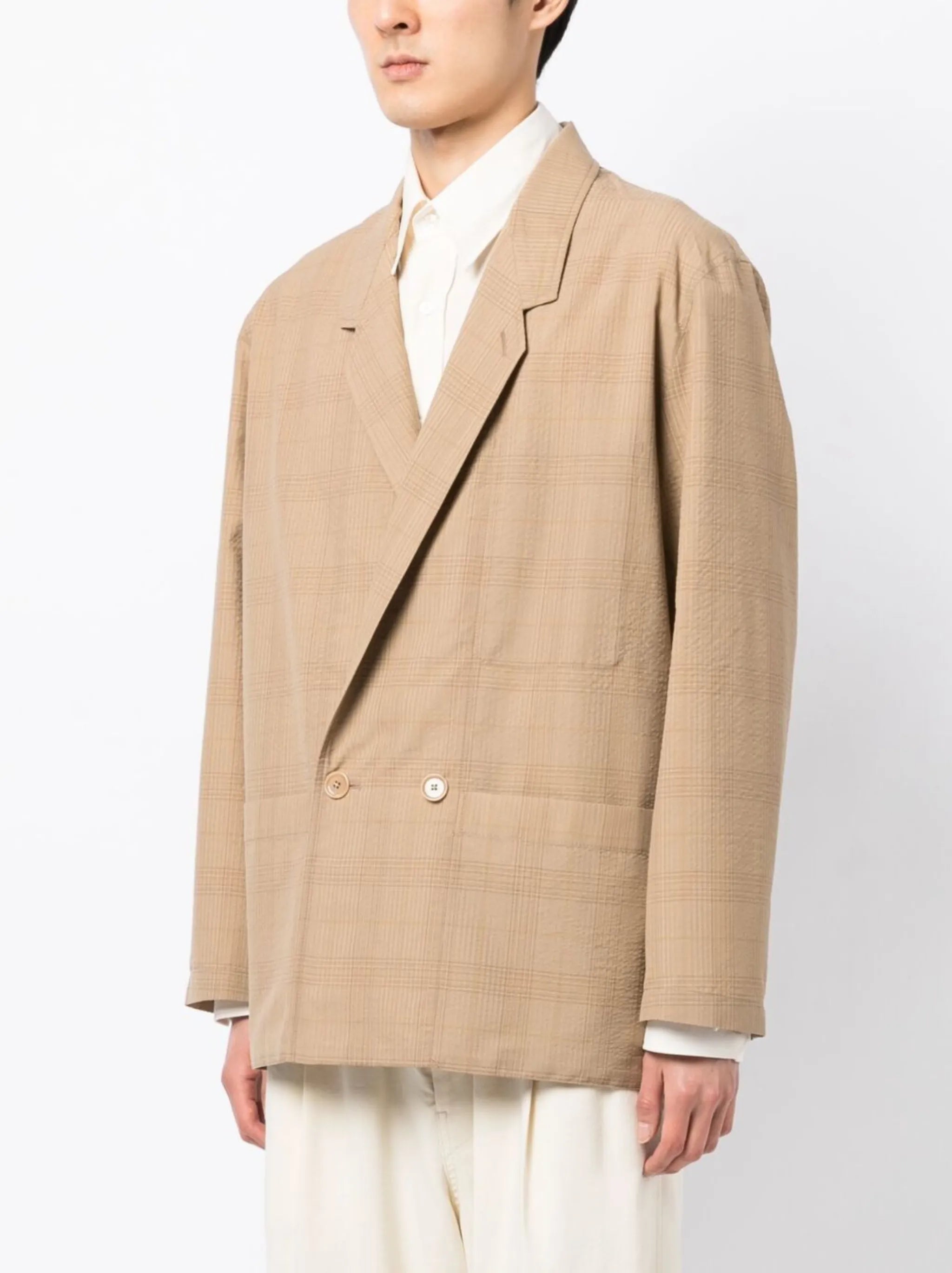 checked double-breasted blazer