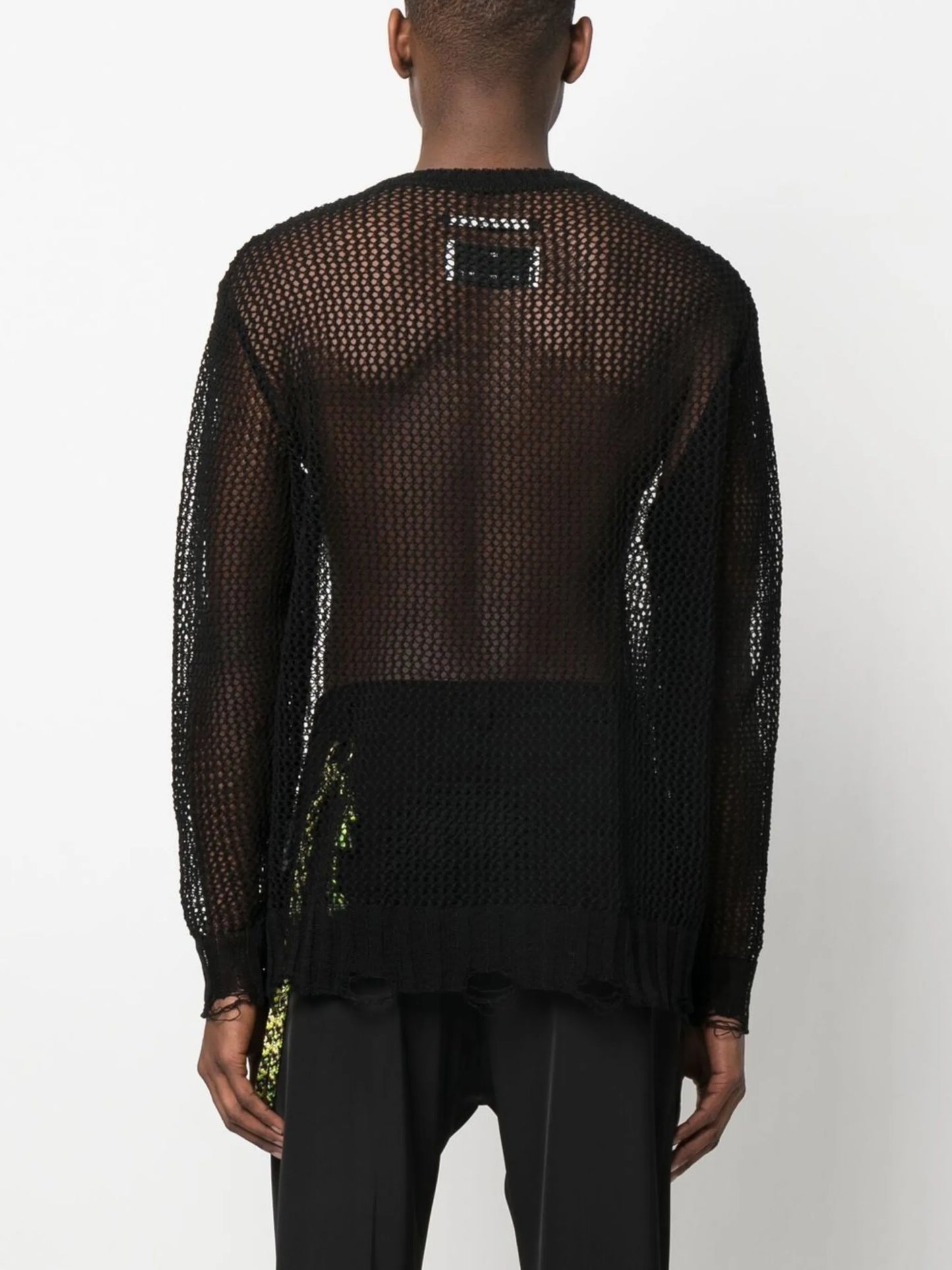 distressed-effect crochet jumper