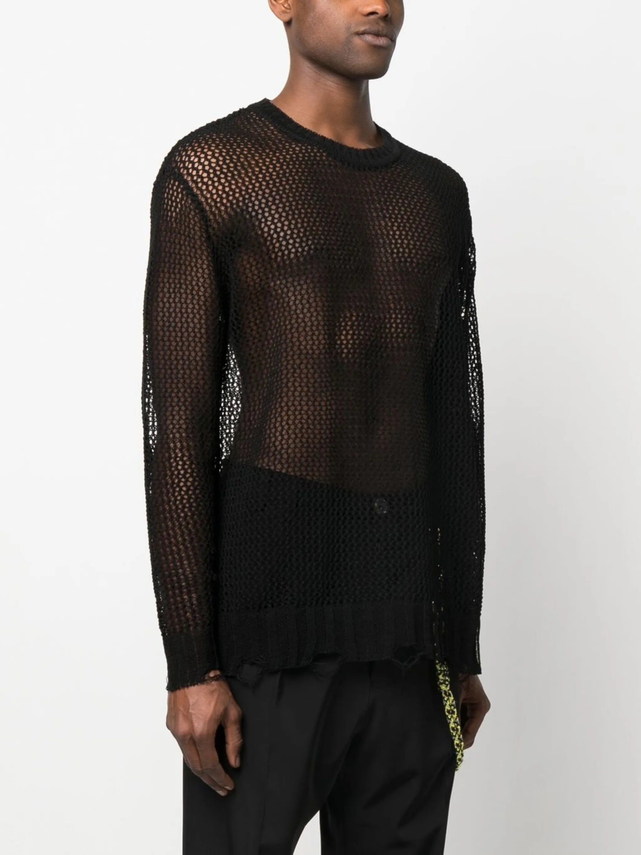 distressed-effect crochet jumper