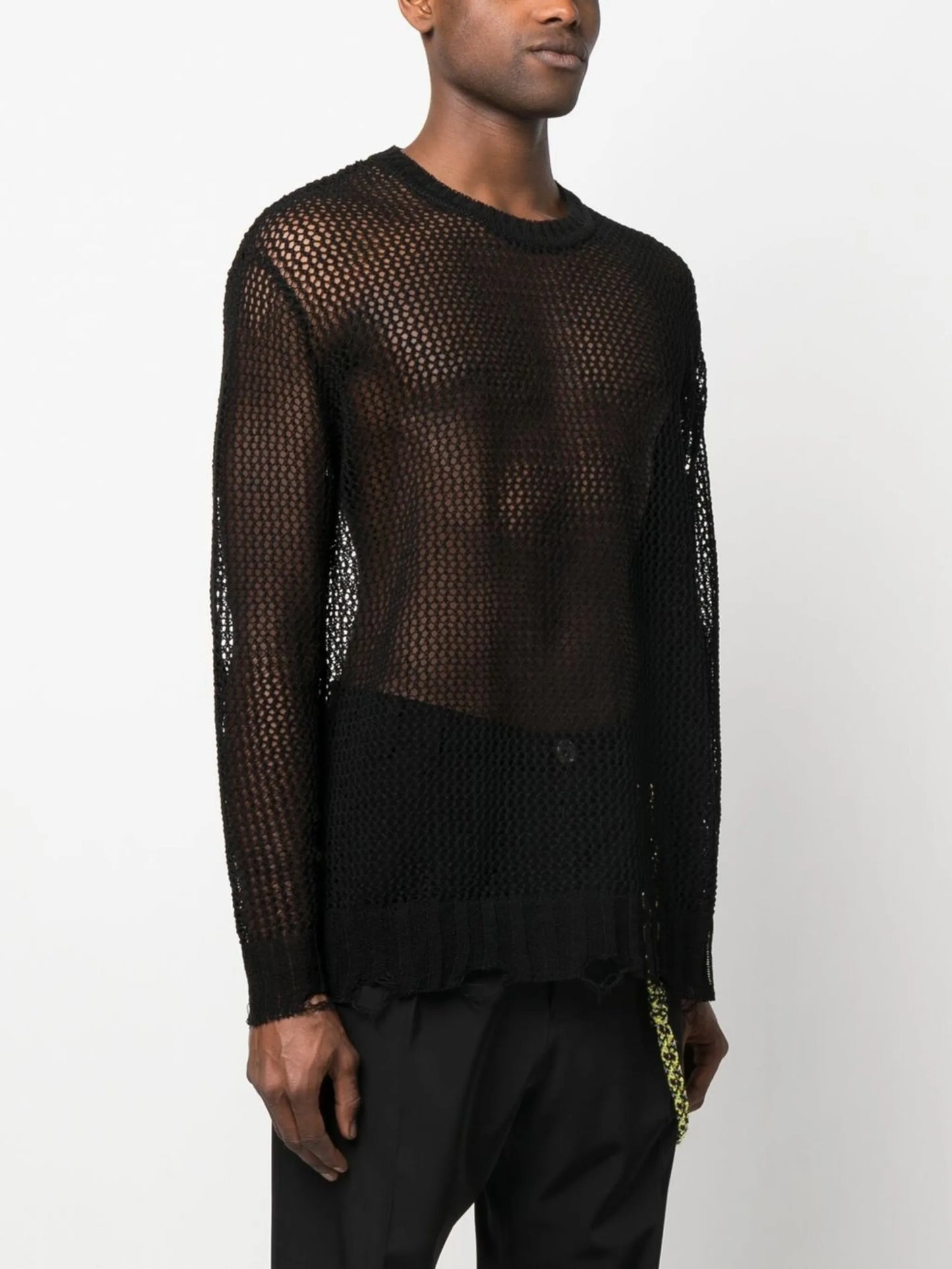 distressed-effect crochet jumper