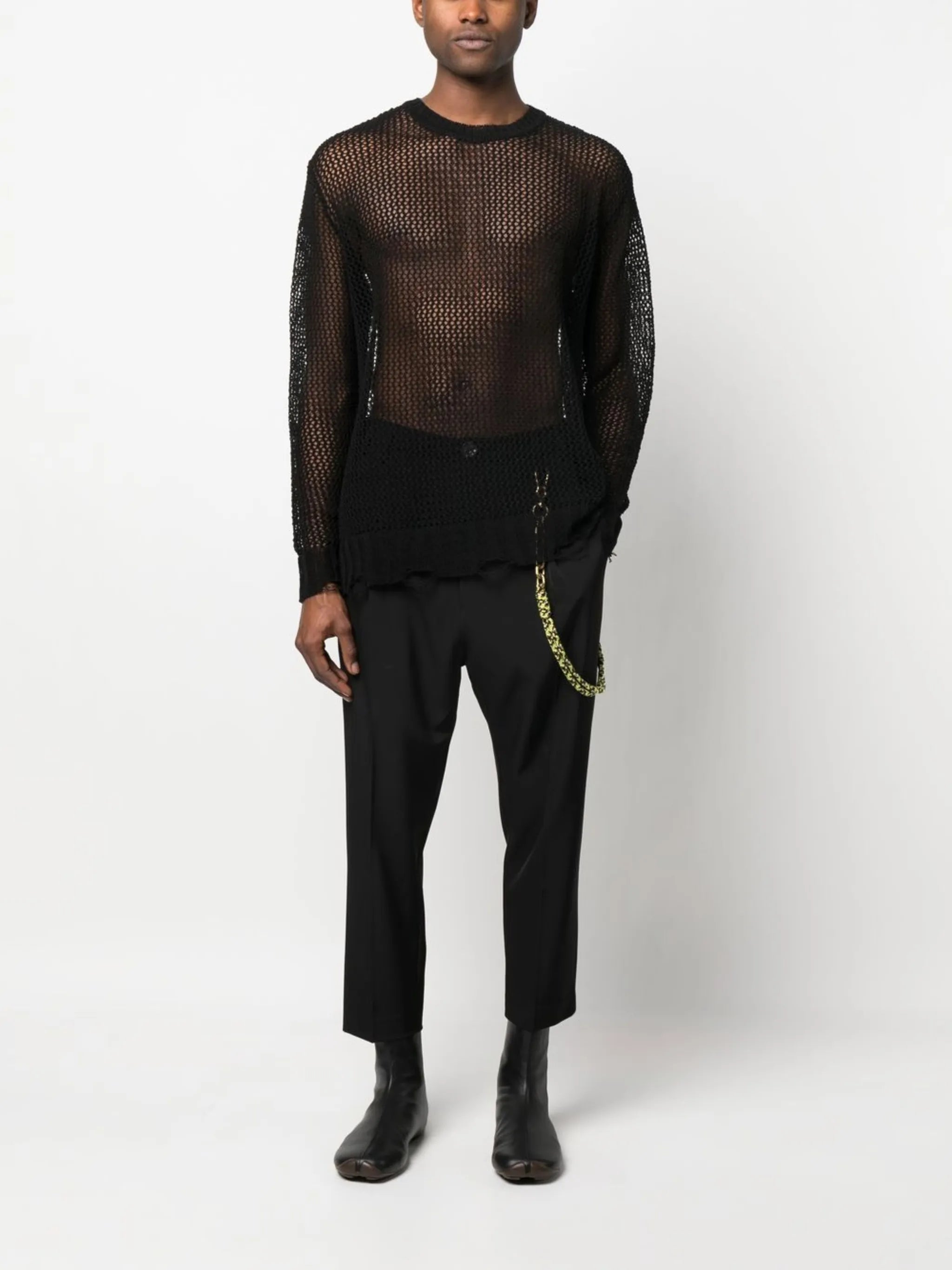 distressed-effect crochet jumper