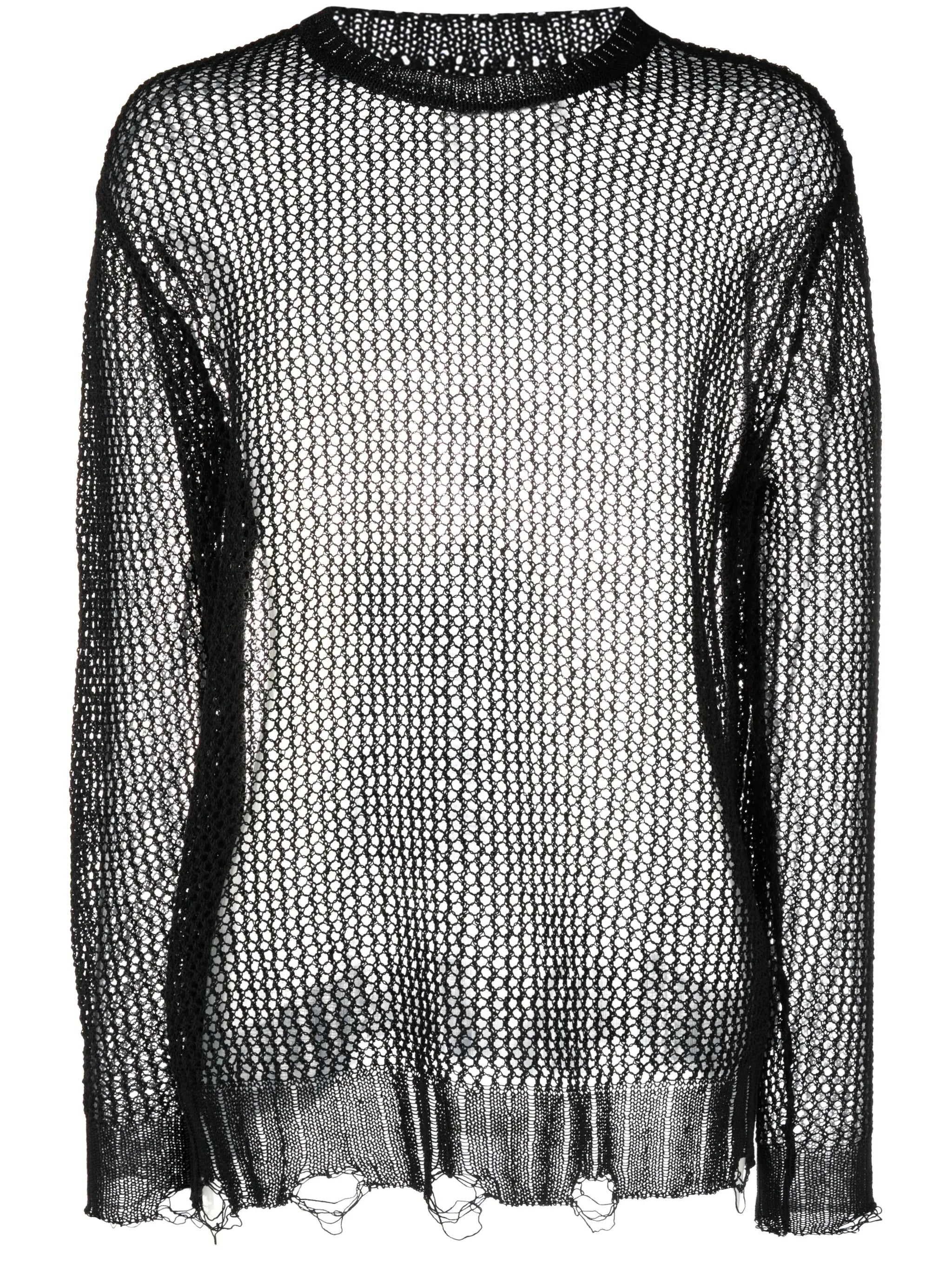 distressed-effect crochet jumper