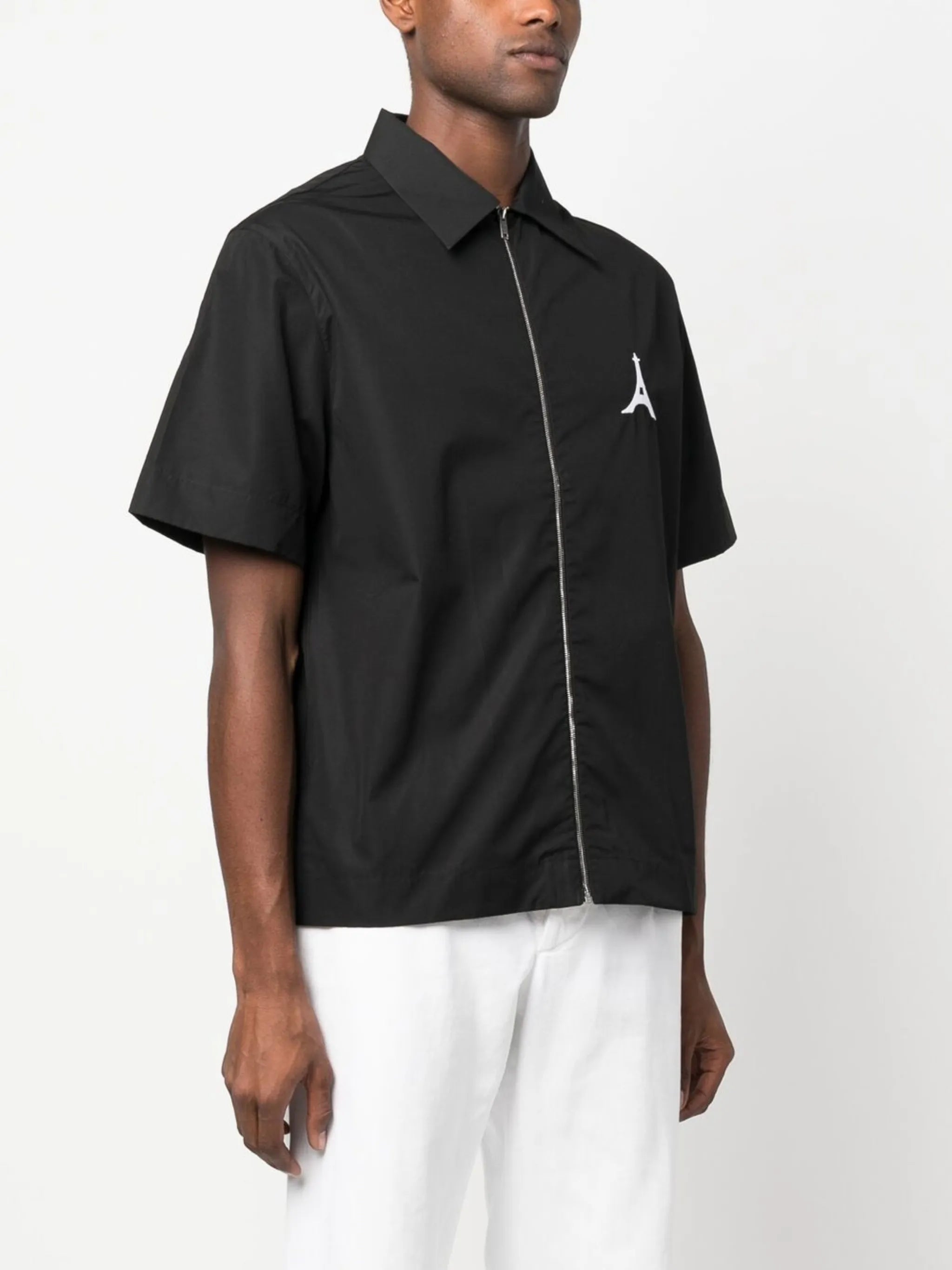 zip-up short sleeved cotton shirt