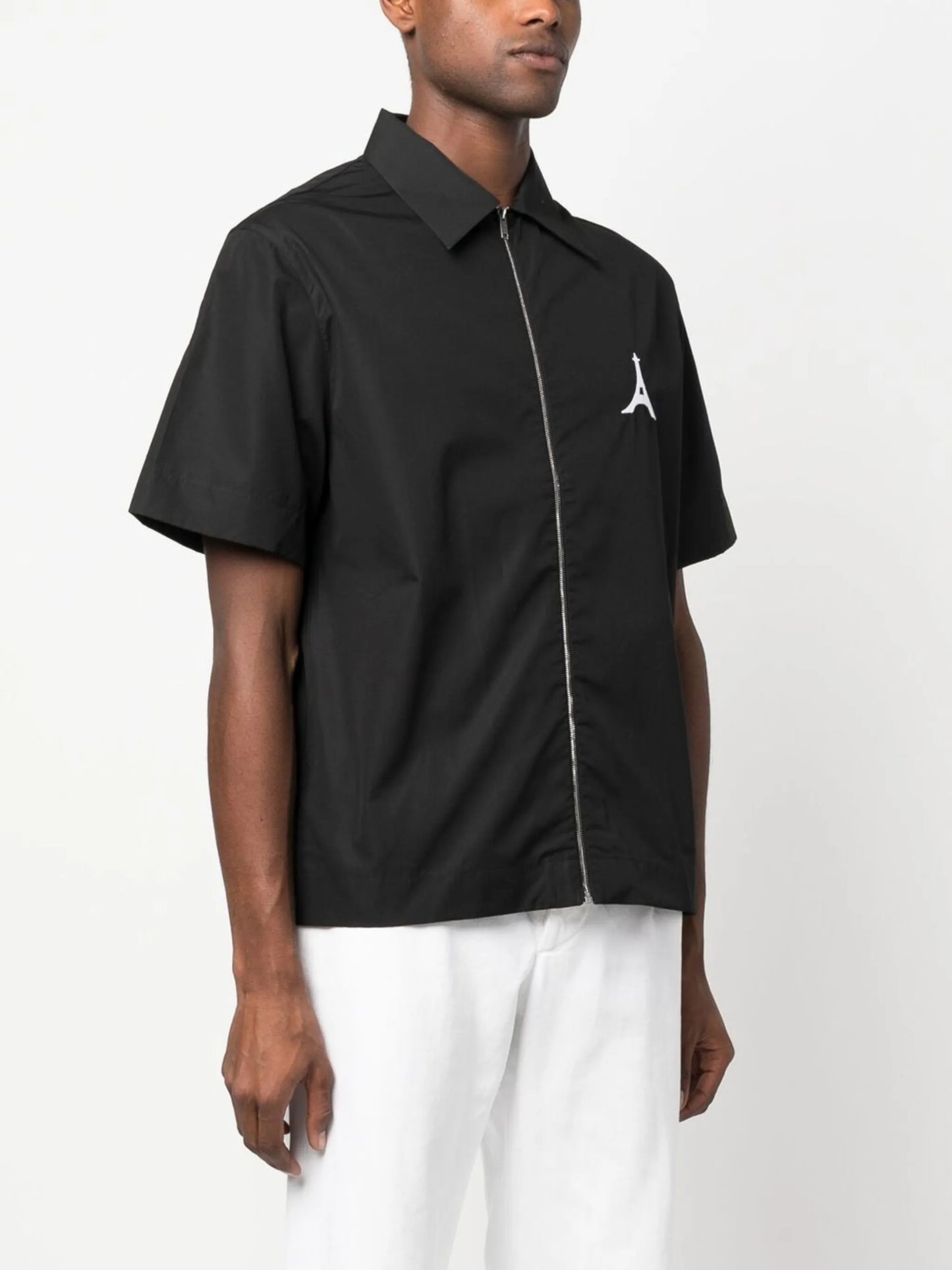 zip-up short sleeved cotton shirt