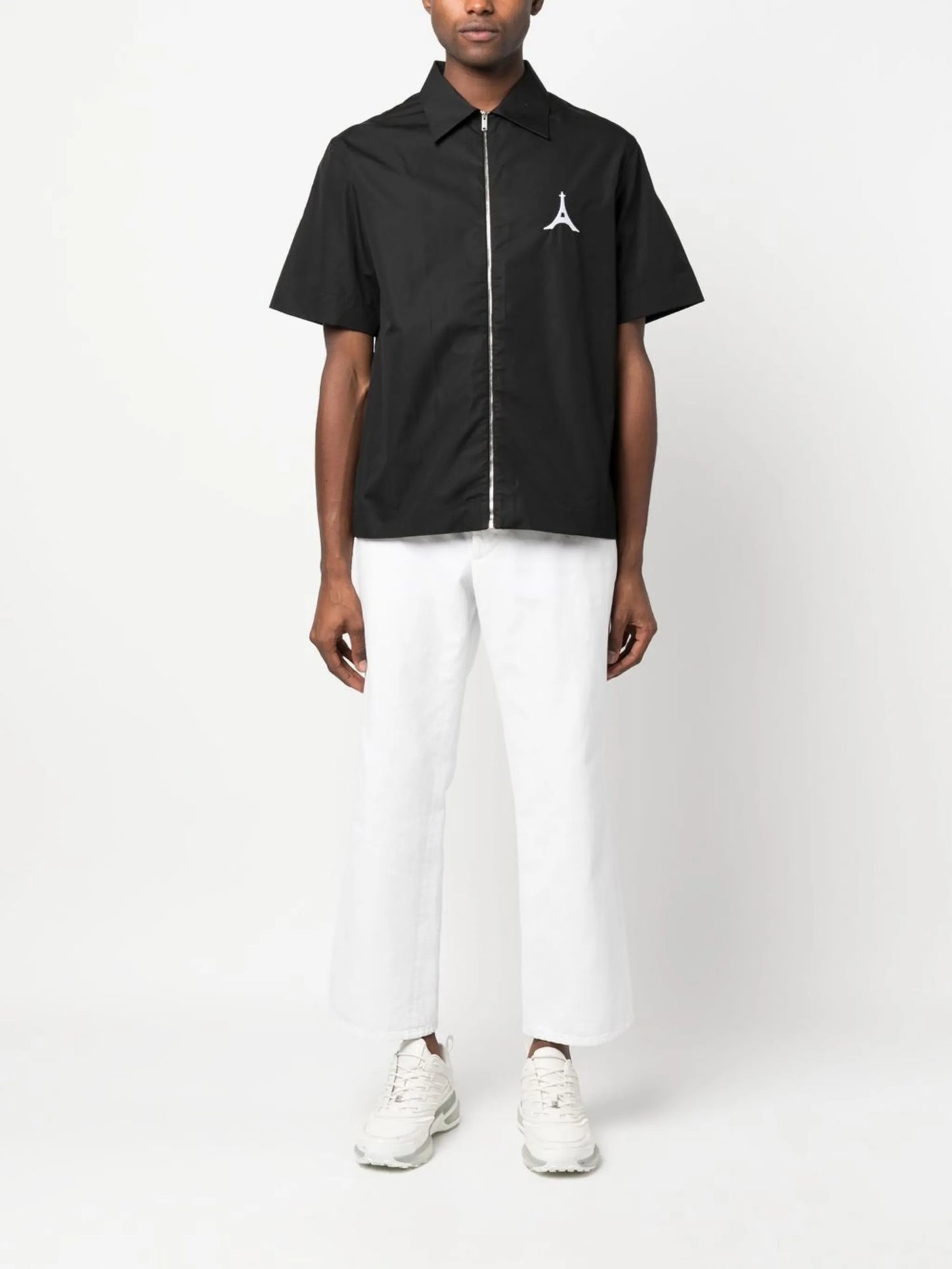 zip-up short sleeved cotton shirt
