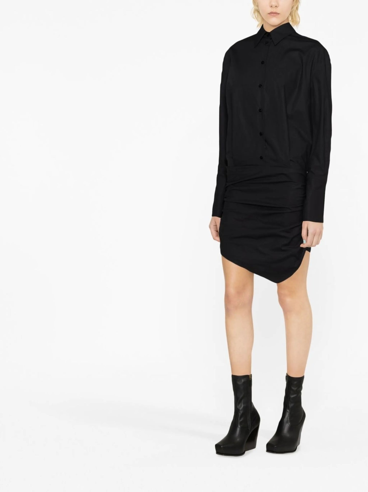 asymmetric-hem shirt dress