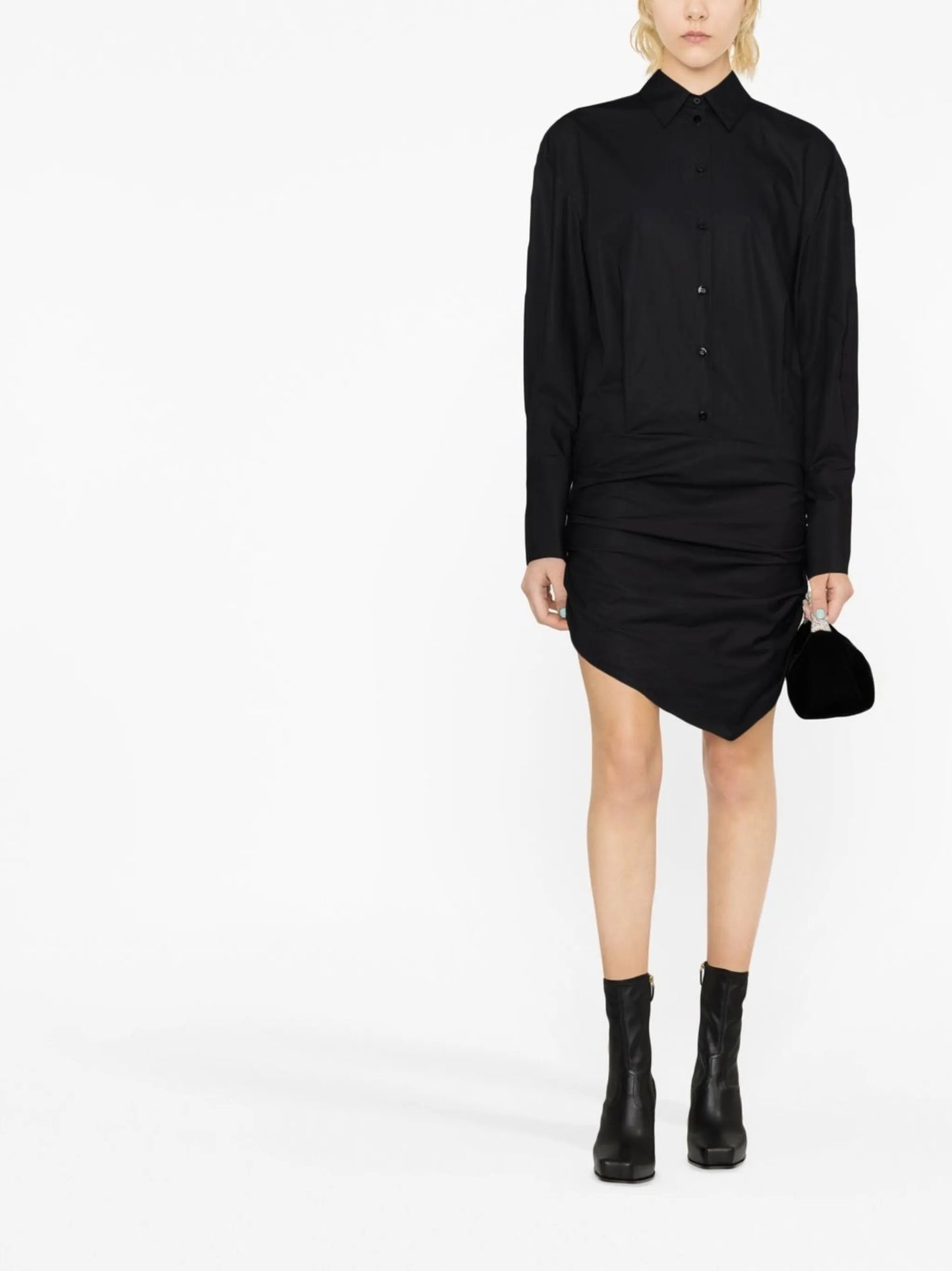 asymmetric-hem shirt dress