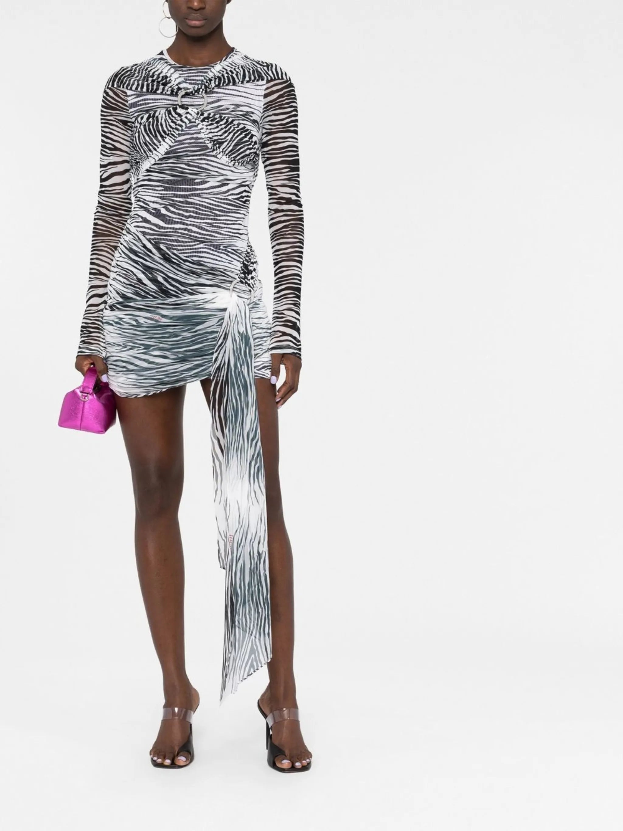 tiger-print mesh mini dress