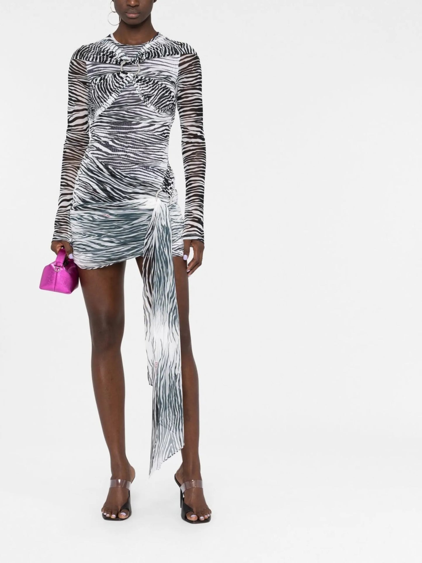 tiger-print mesh mini dress