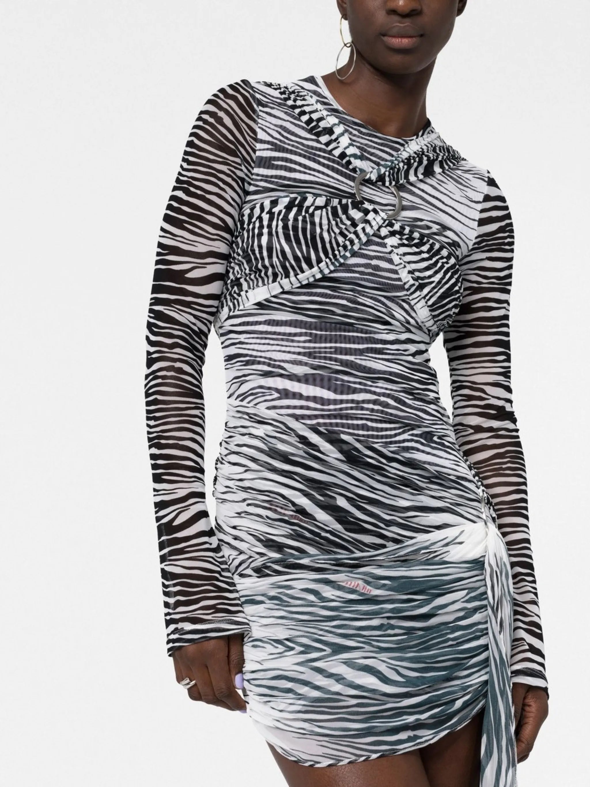 tiger-print mesh mini dress