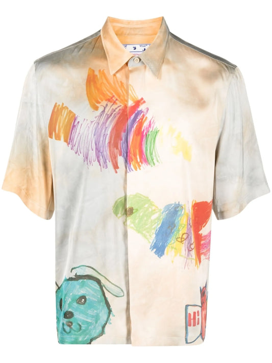 Cartoon-print short-sleeved shirt