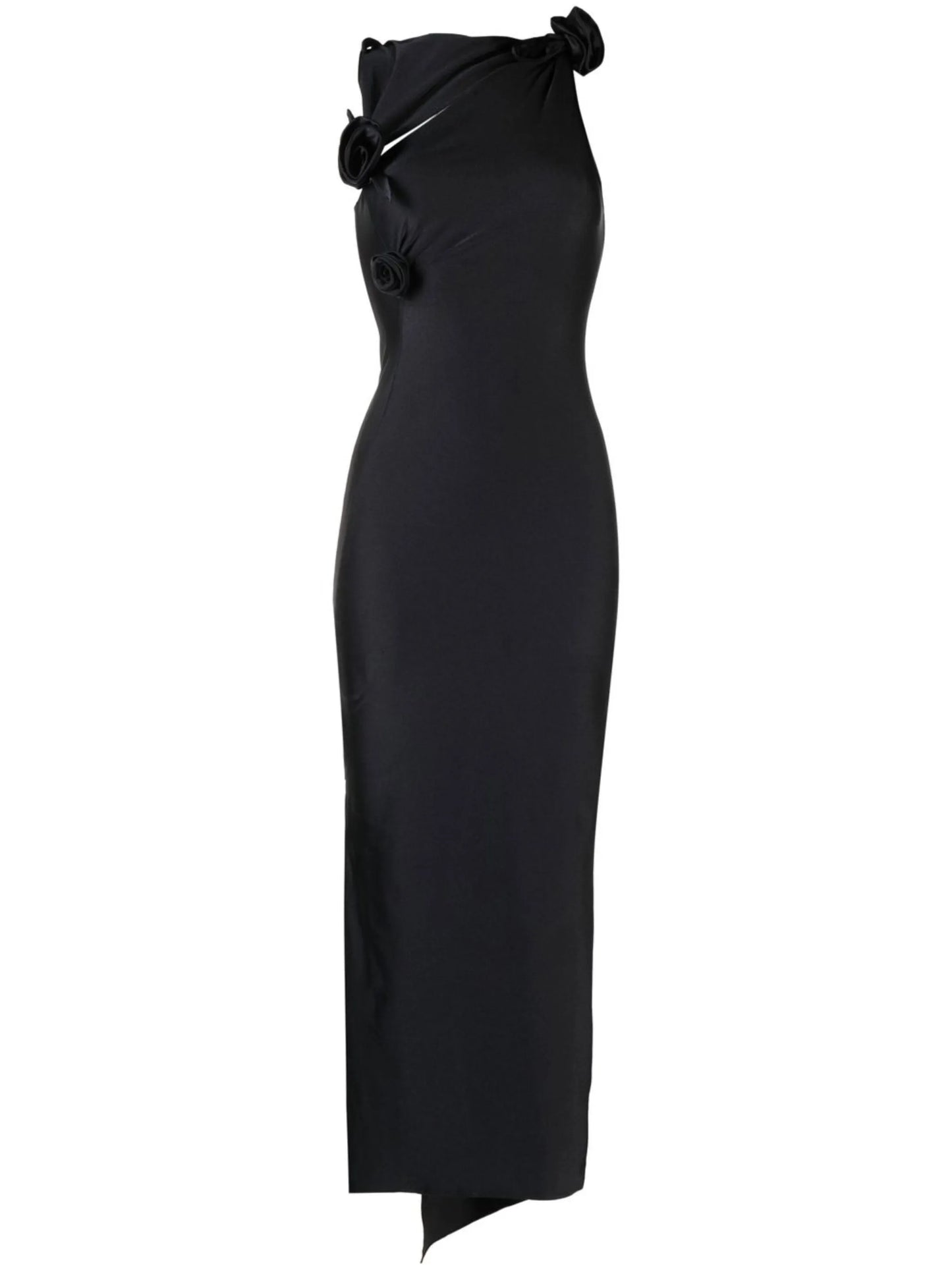 floral-appliqué maxi dress