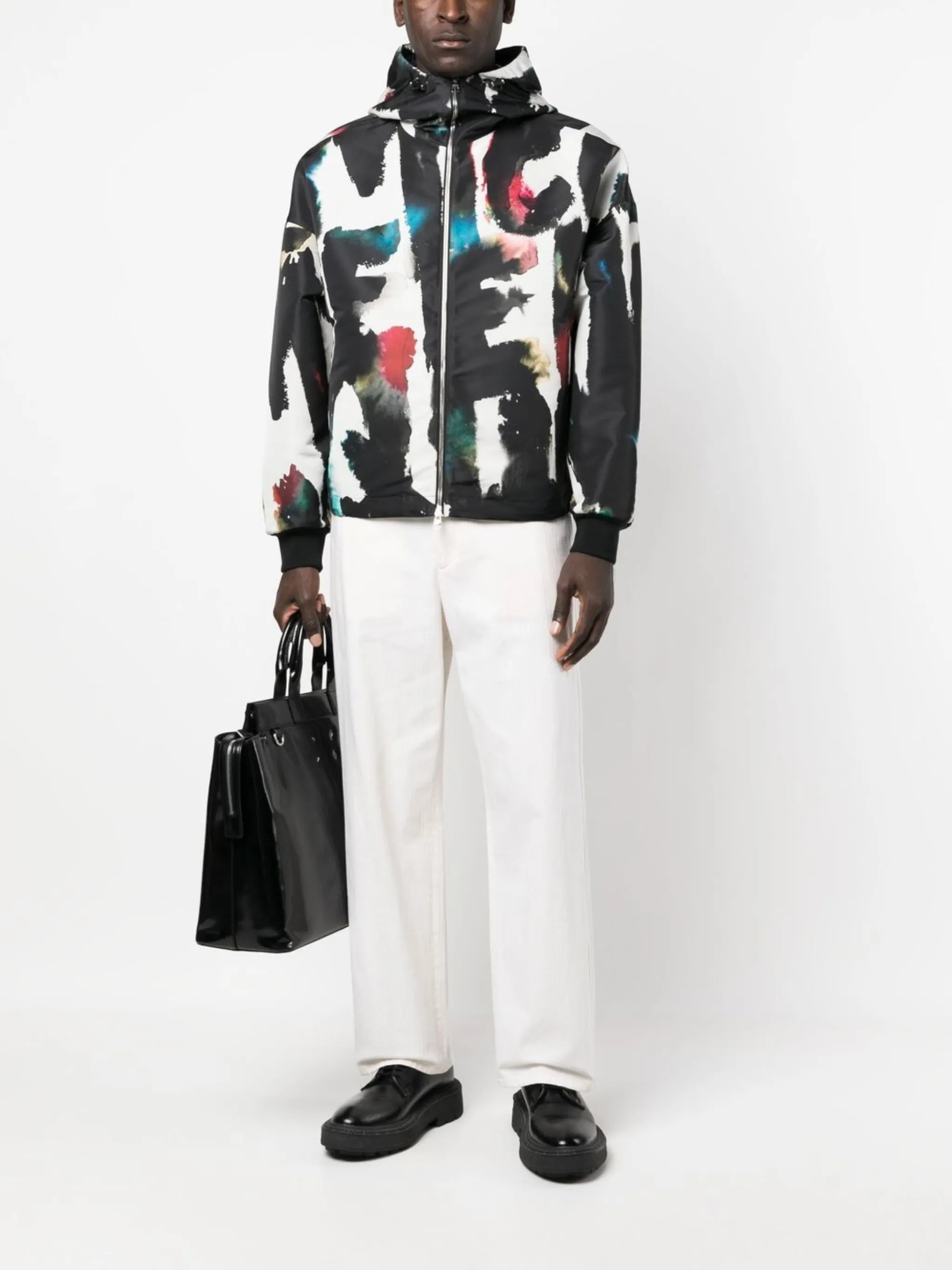 Graffiti-print hooded windbreaker