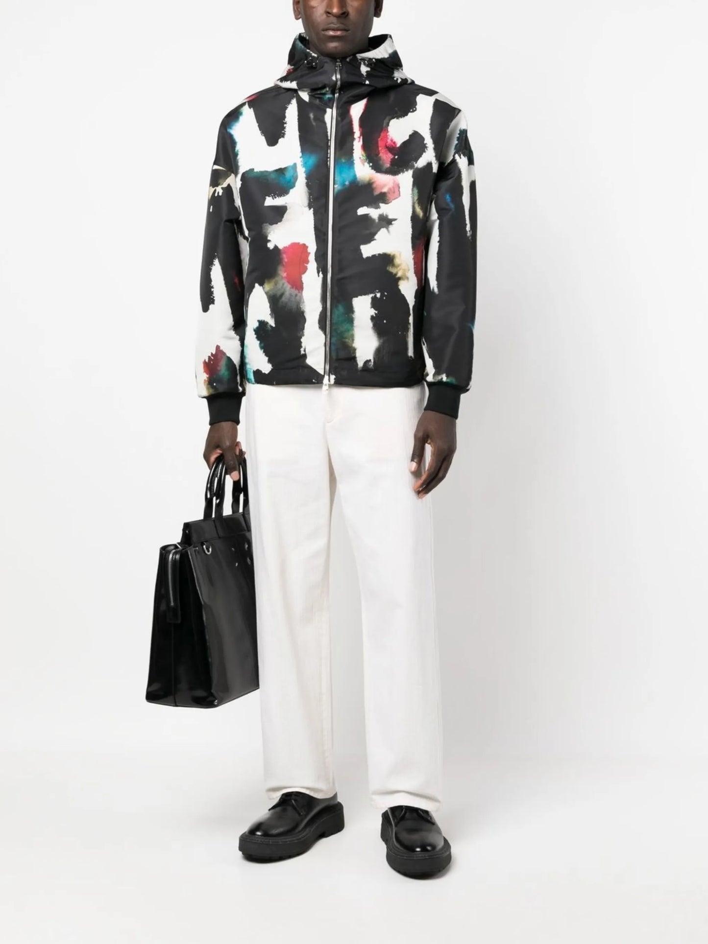 Graffiti-print hooded windbreaker