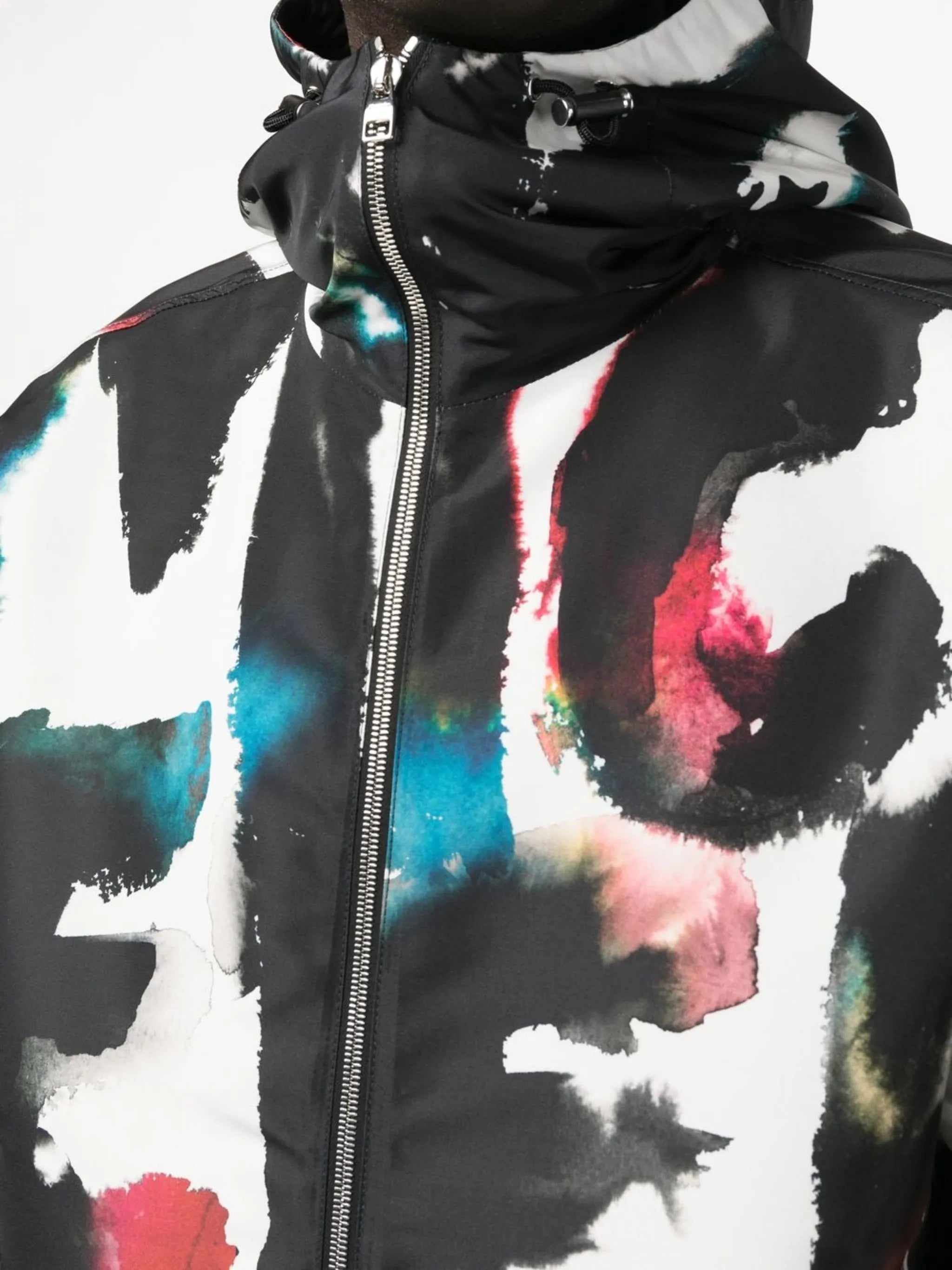 Graffiti-print hooded windbreaker