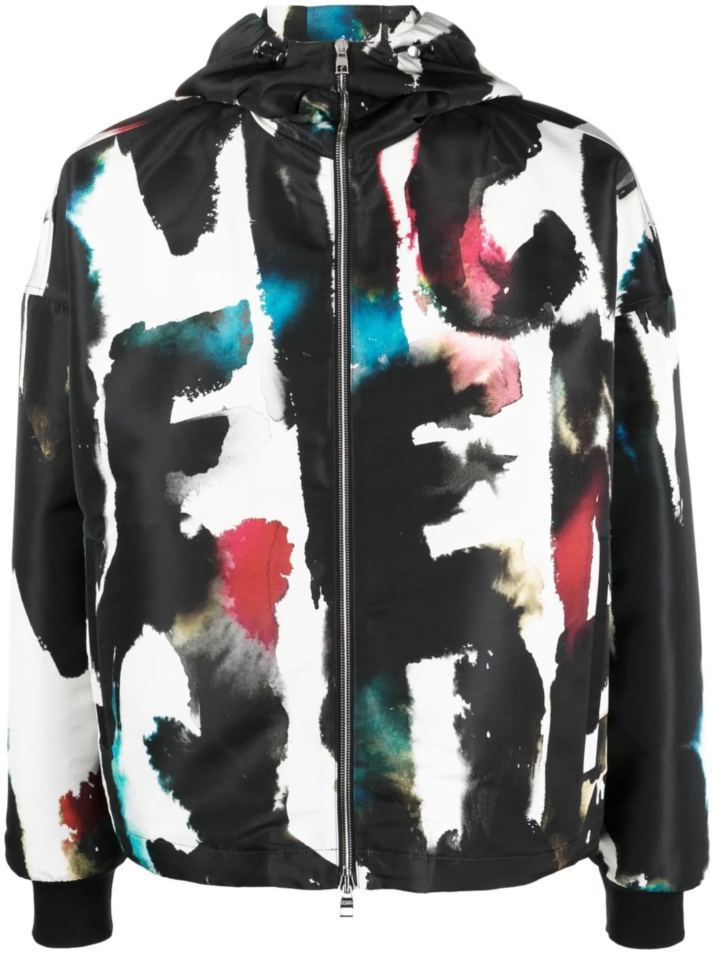 Graffiti-print hooded windbreaker