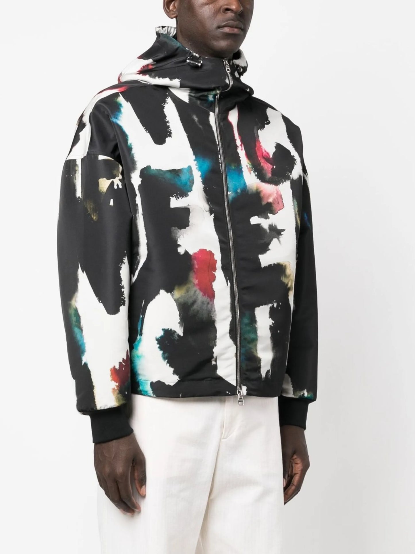 Graffiti-print hooded windbreaker