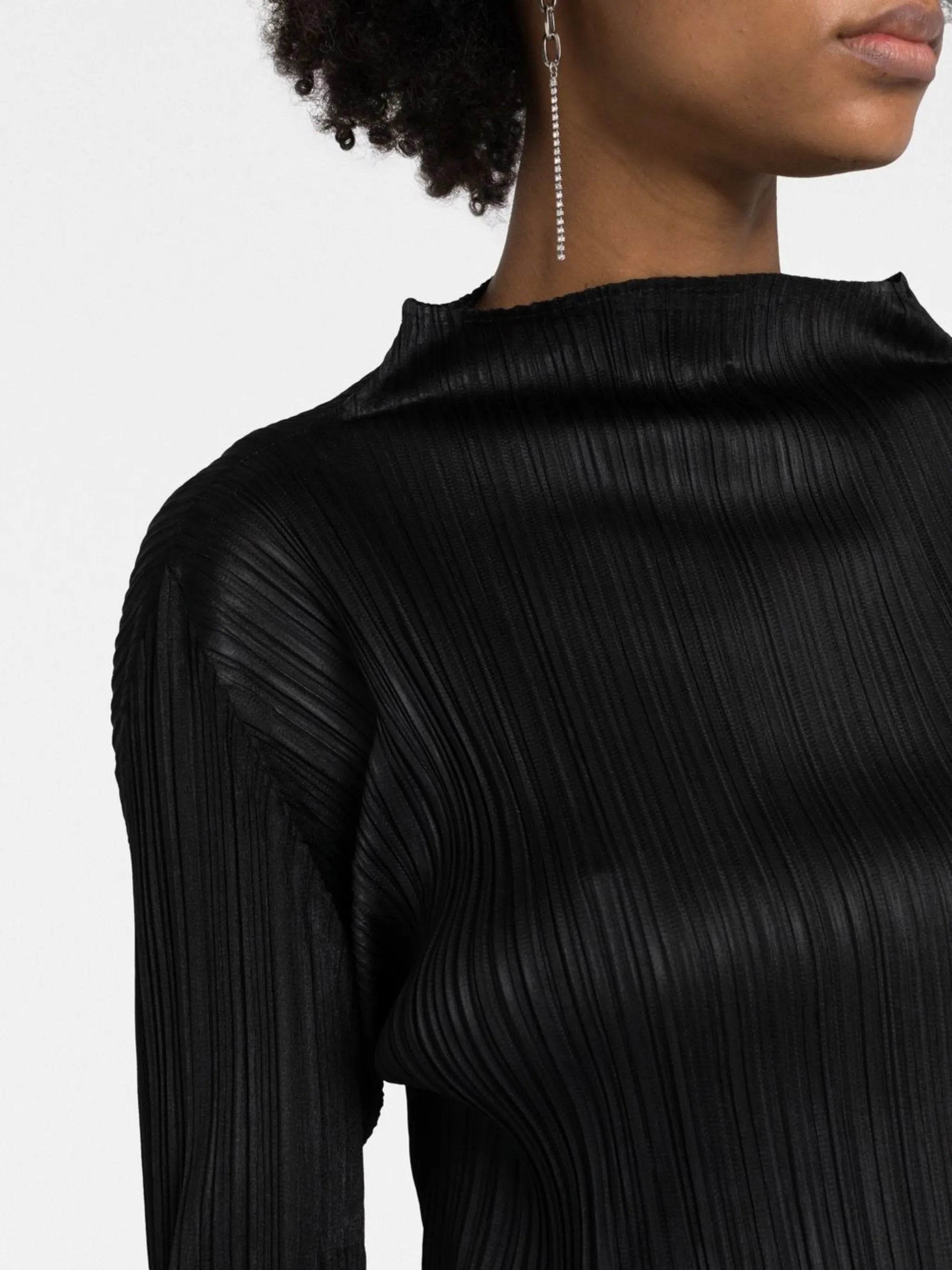 high-neck pleated top