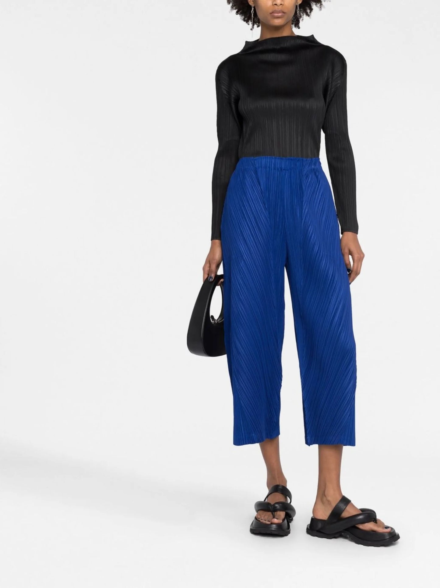 high-neck pleated top