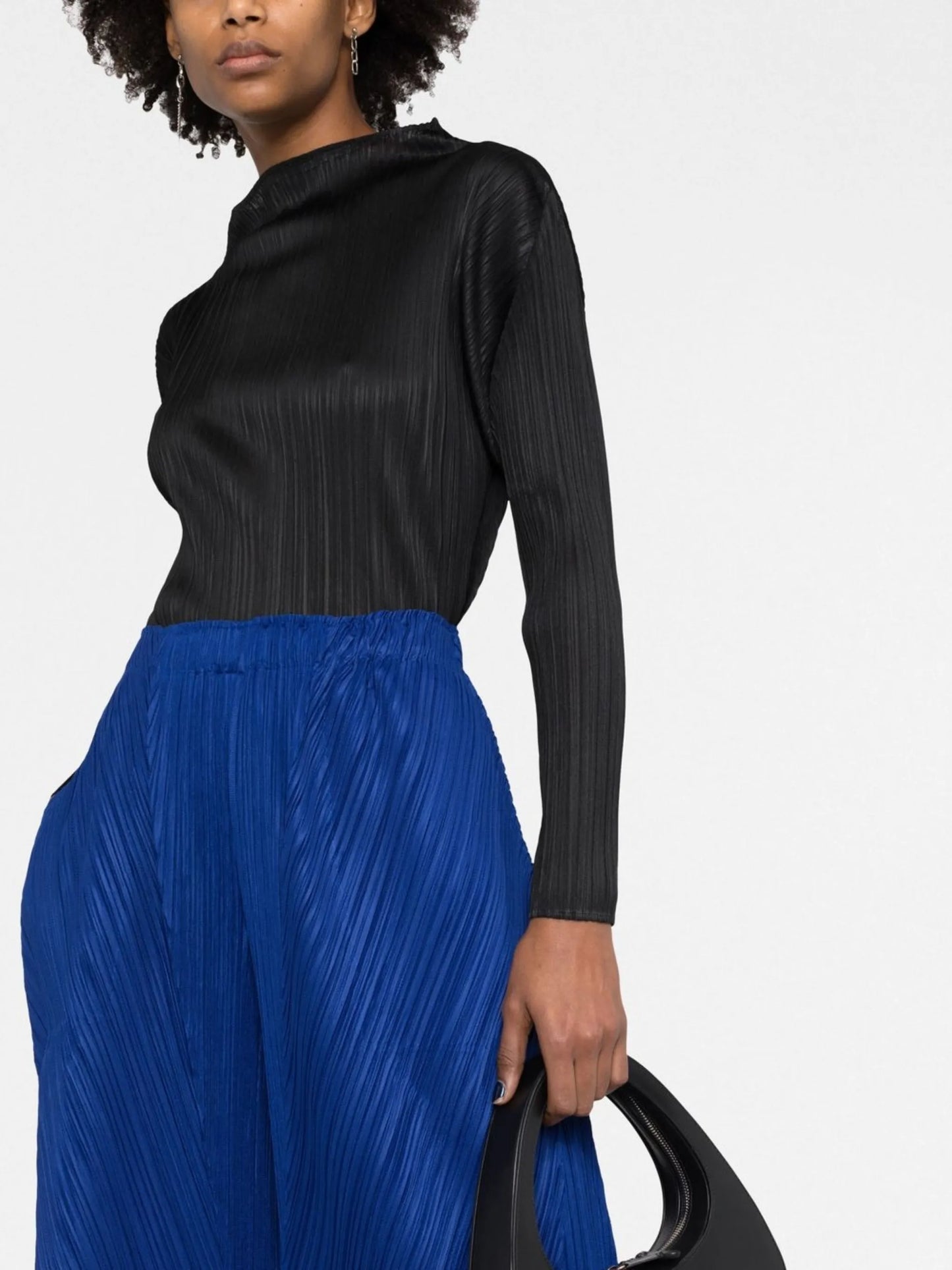 high-neck pleated top