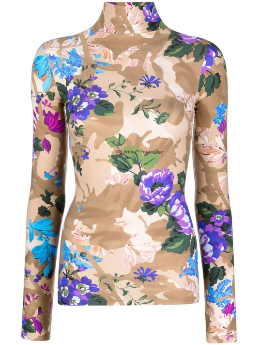 camouflage floral-print top