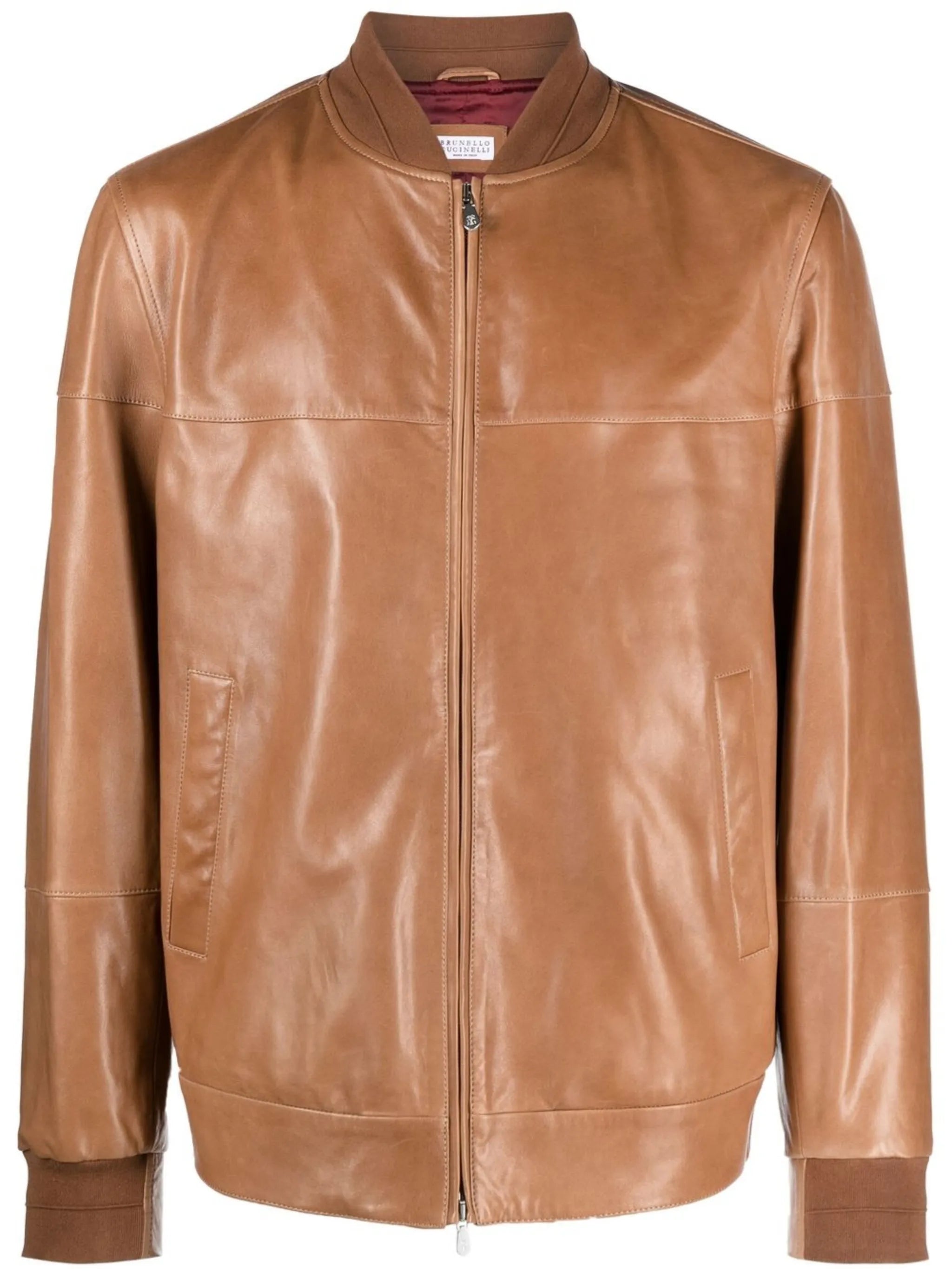 zipped leather bomber jacket