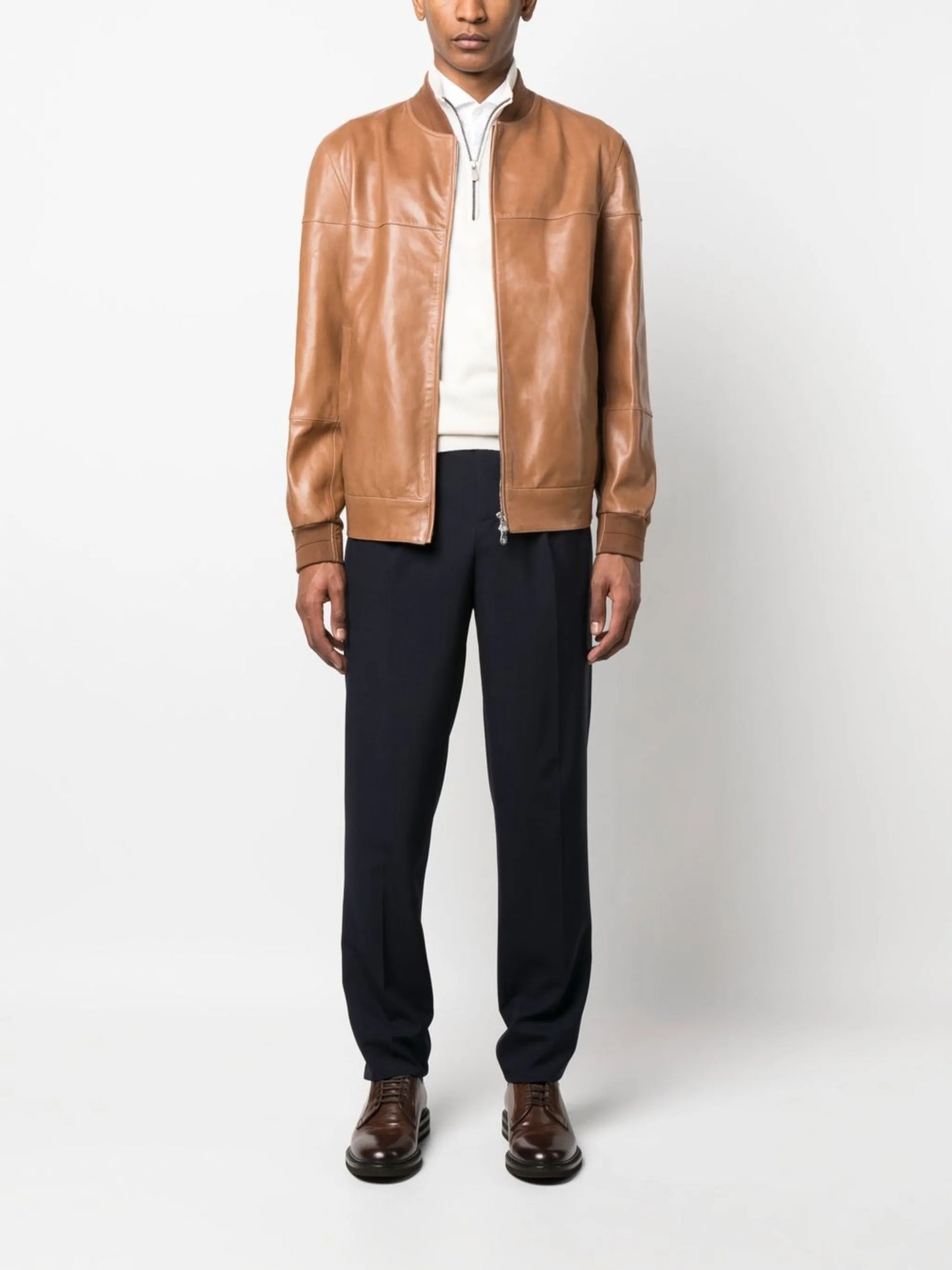 zipped leather bomber jacket
