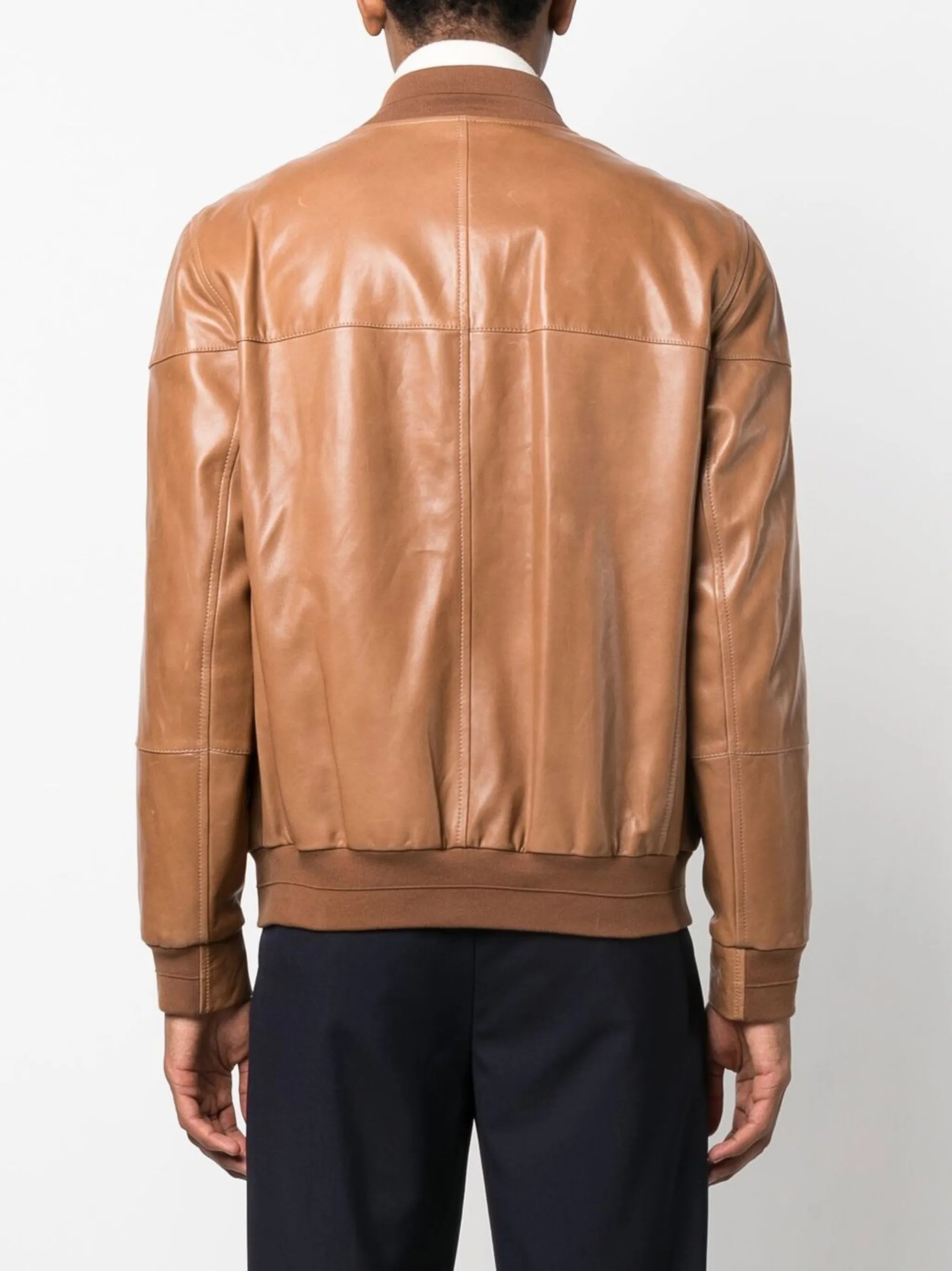 zipped leather bomber jacket