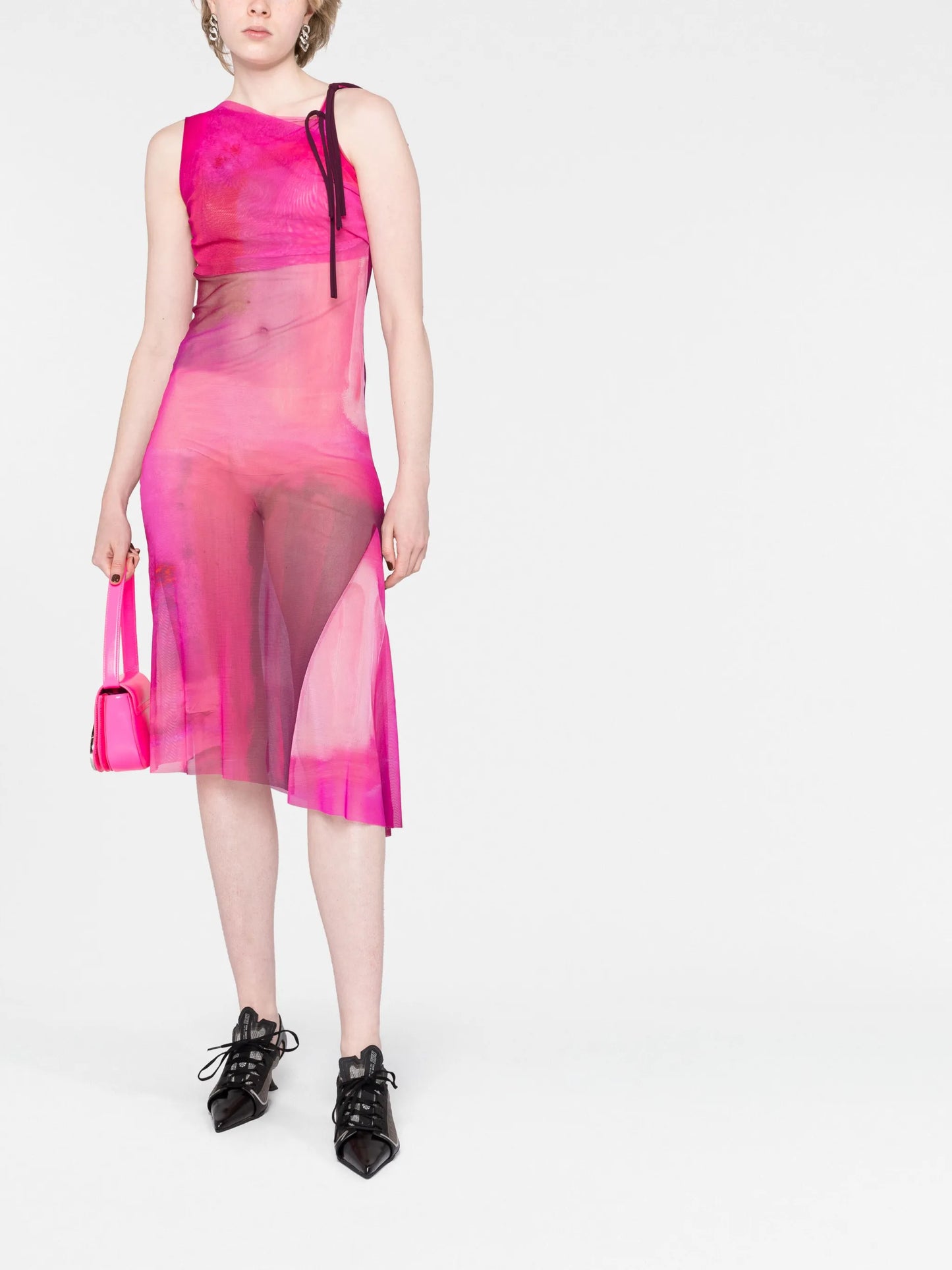 cut out-detail mesh midi dress