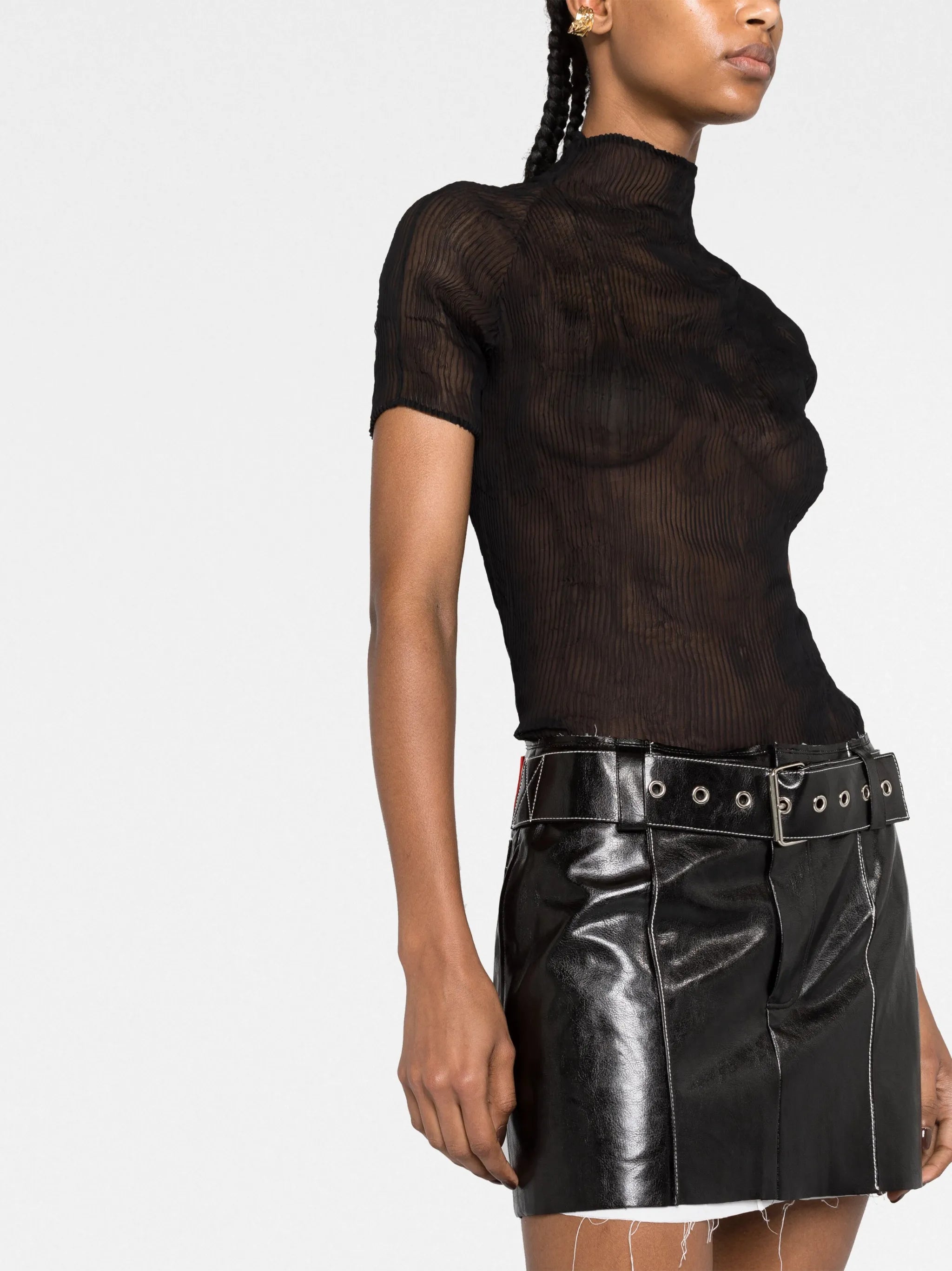 belted faux-leather miniskirt